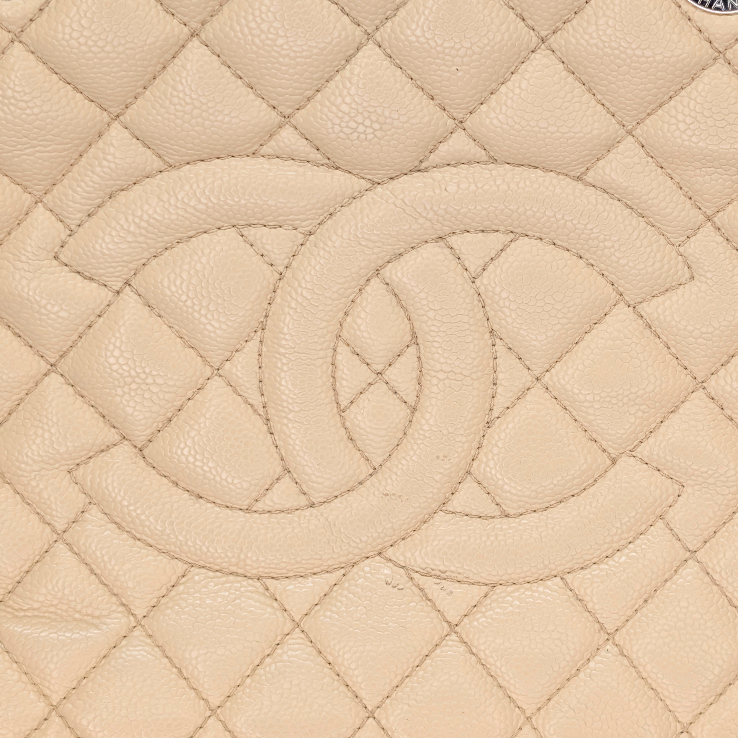 Chanel Quilted Caviar Grand Shopping Tote Beige