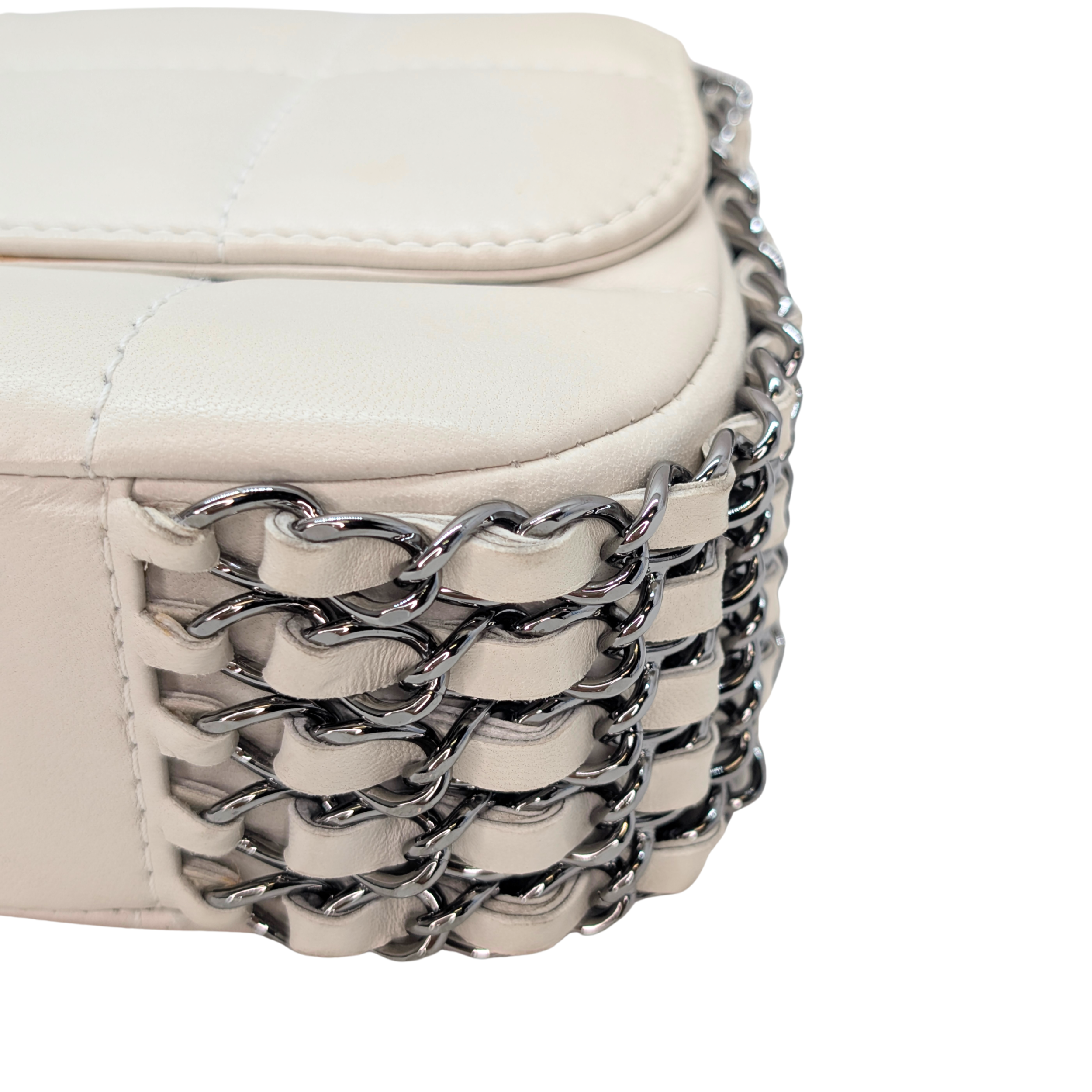 Chanel Chocolate Bar Multichain Square Quilt Flap Bag Off White