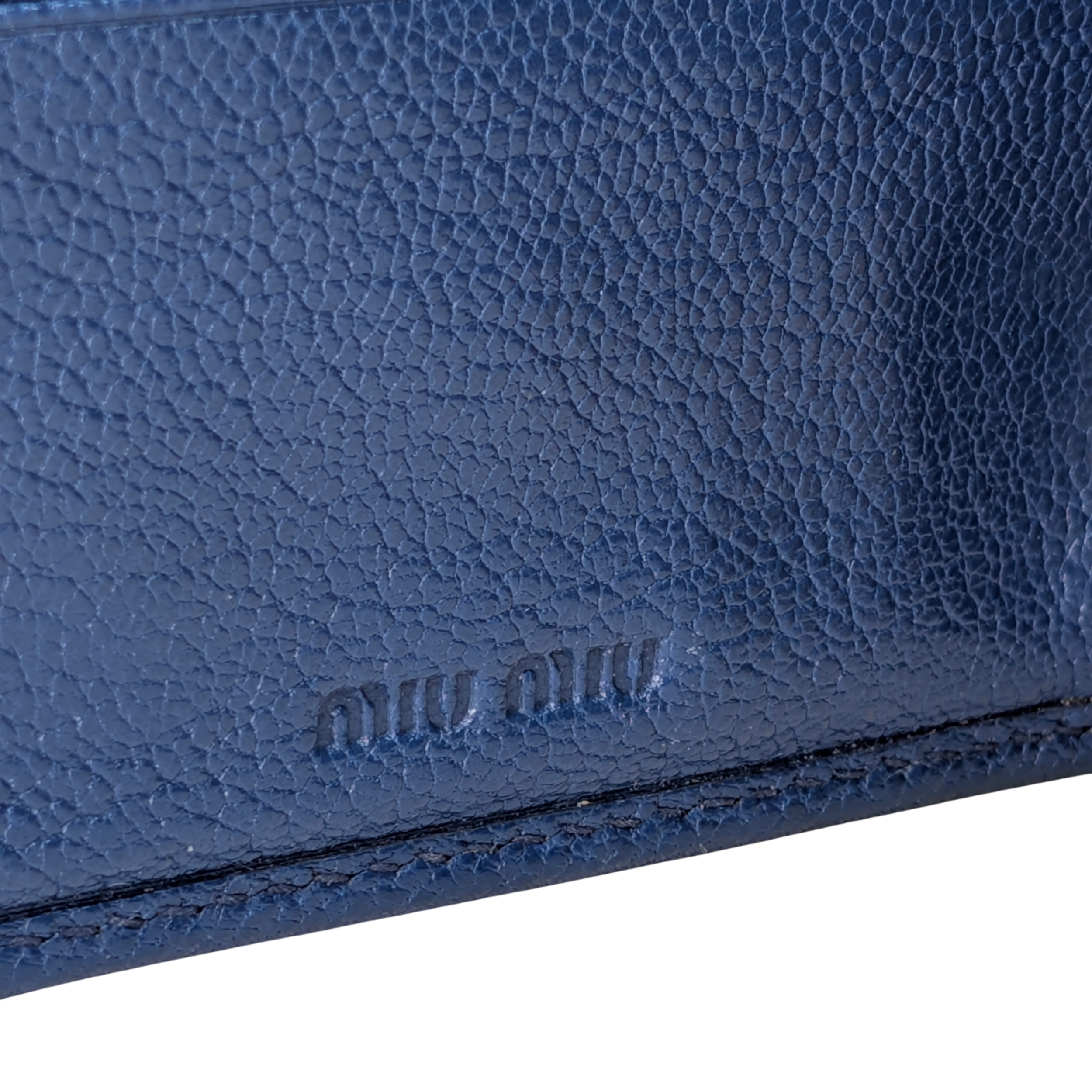 Miu Miu Madras 翻盖长款钱夹 蓝色 皮革