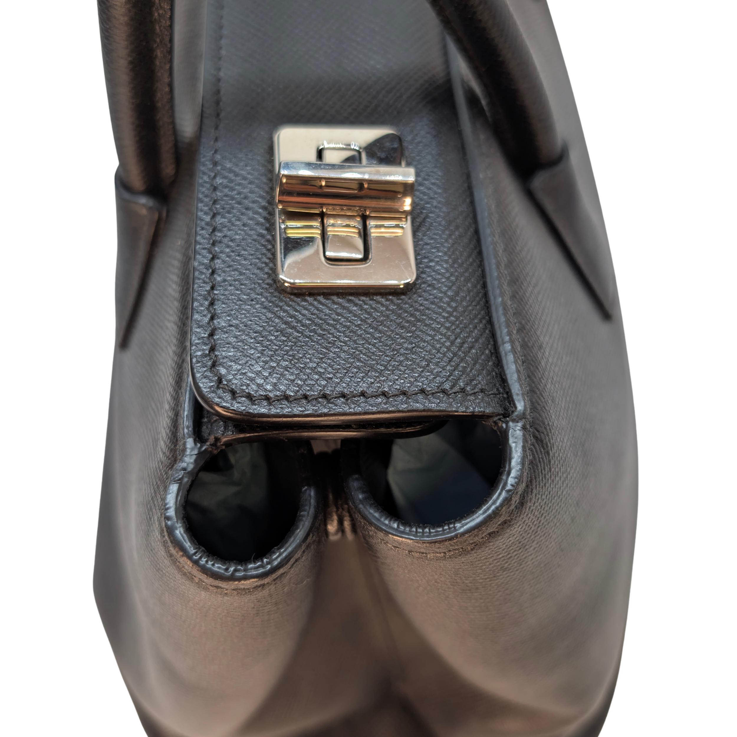 Prada Saffiano Cuir Twist Lock Tote Bag Black