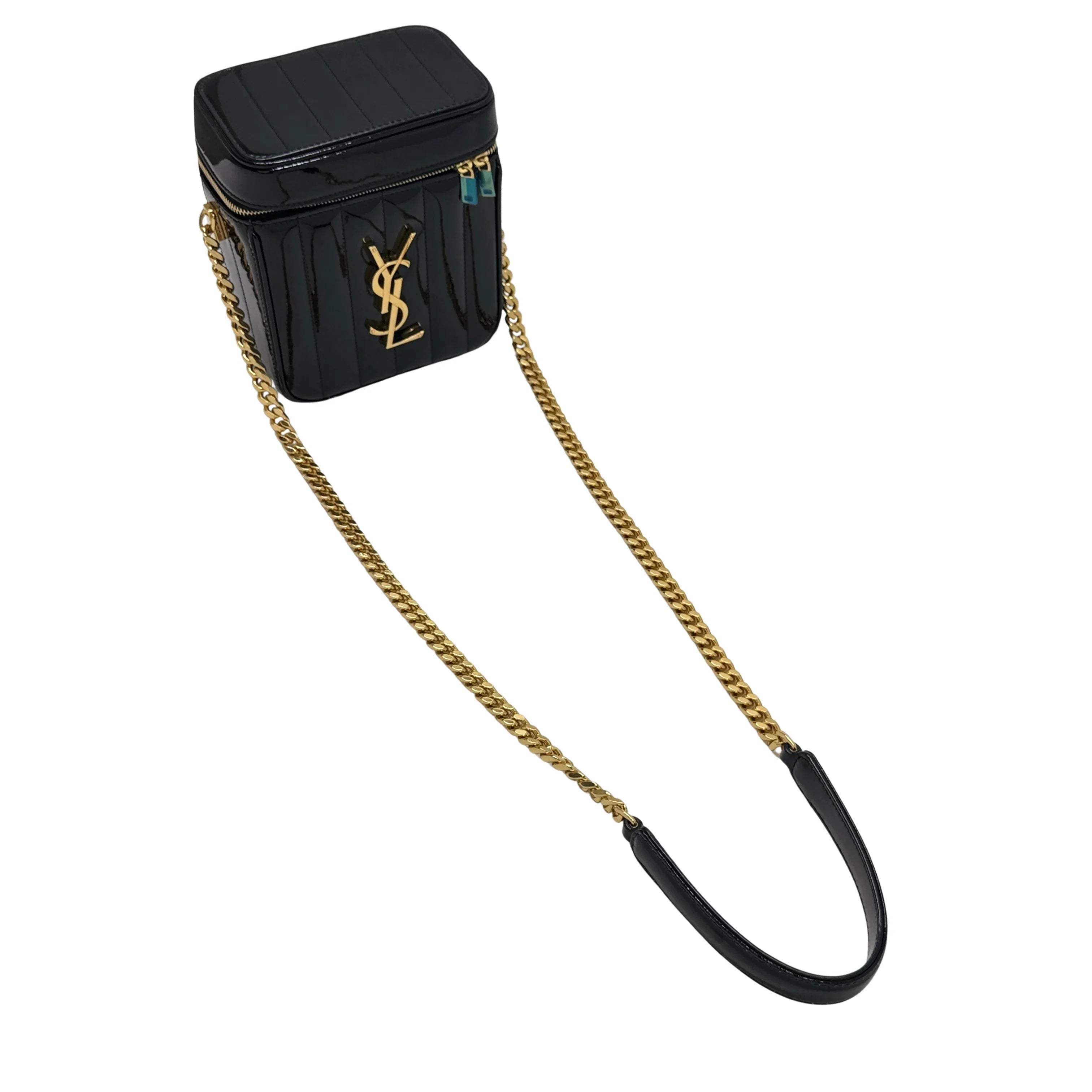 Saint Laurent Patent Matelasse Vicky Vanity Crossbody Bag Black - Lost Designer