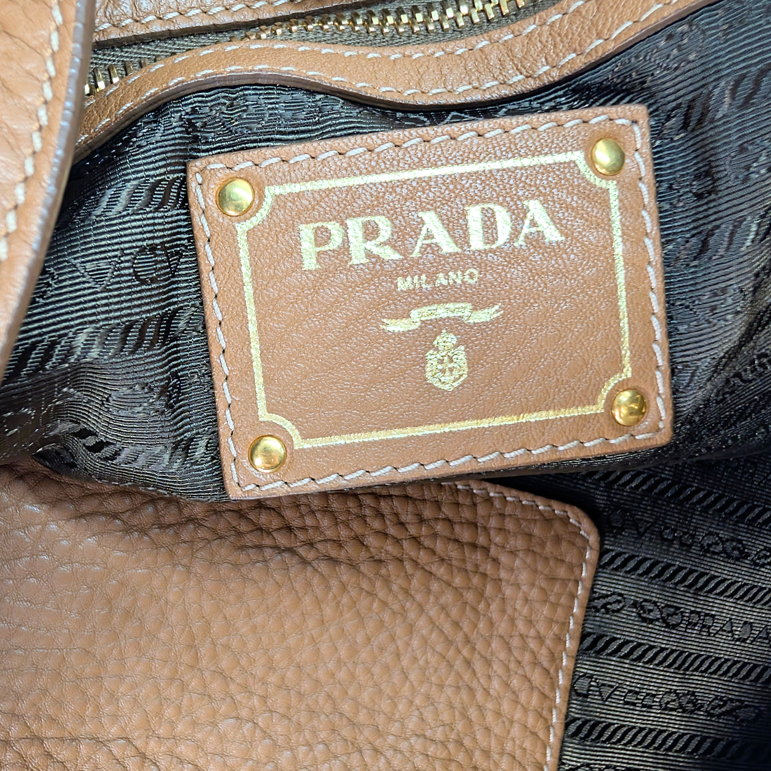 Prada Vitello Daino Leather Side Zip Hobo Tote Bag
