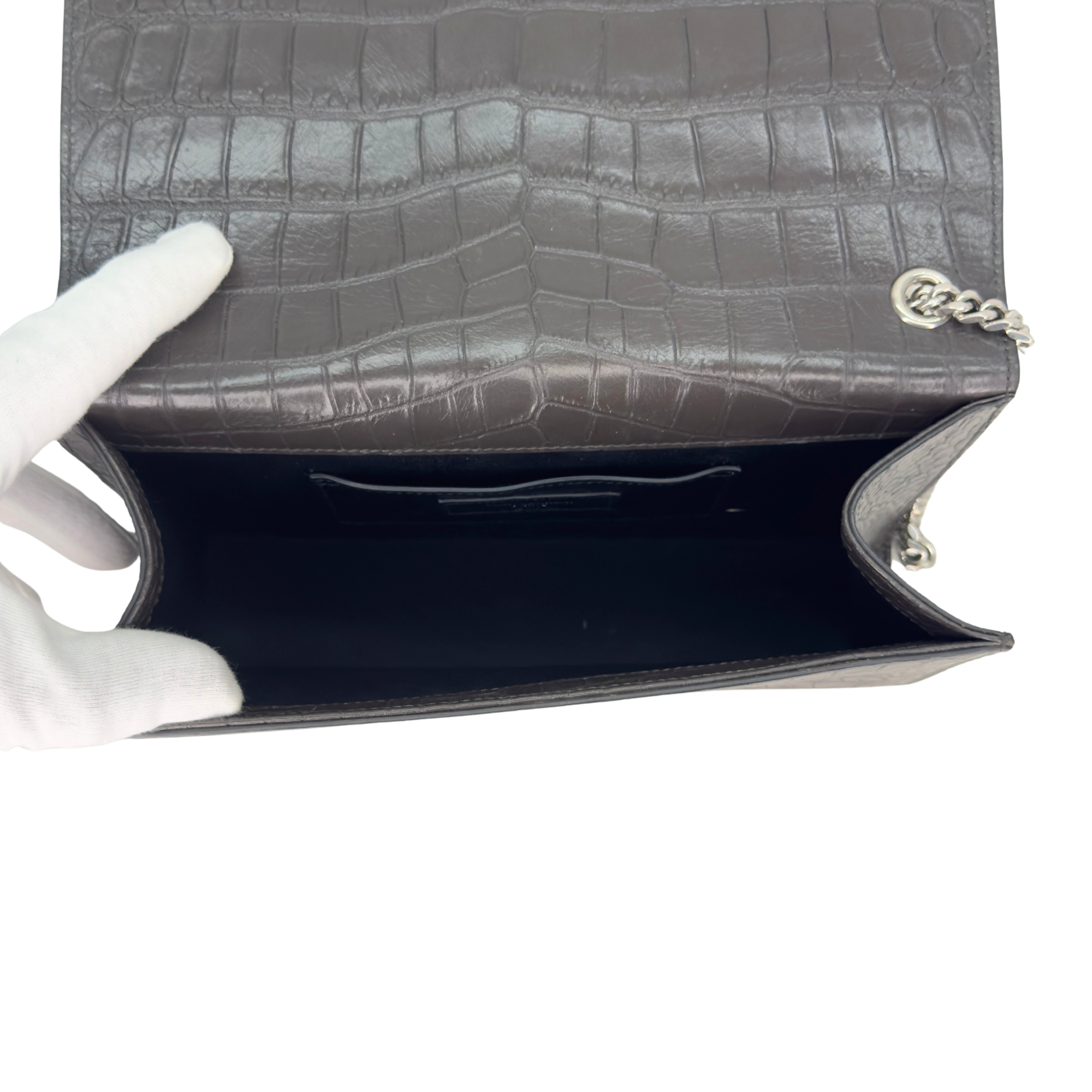 Saint Laurent Medium Croc Embossed Kate Tassel Bag