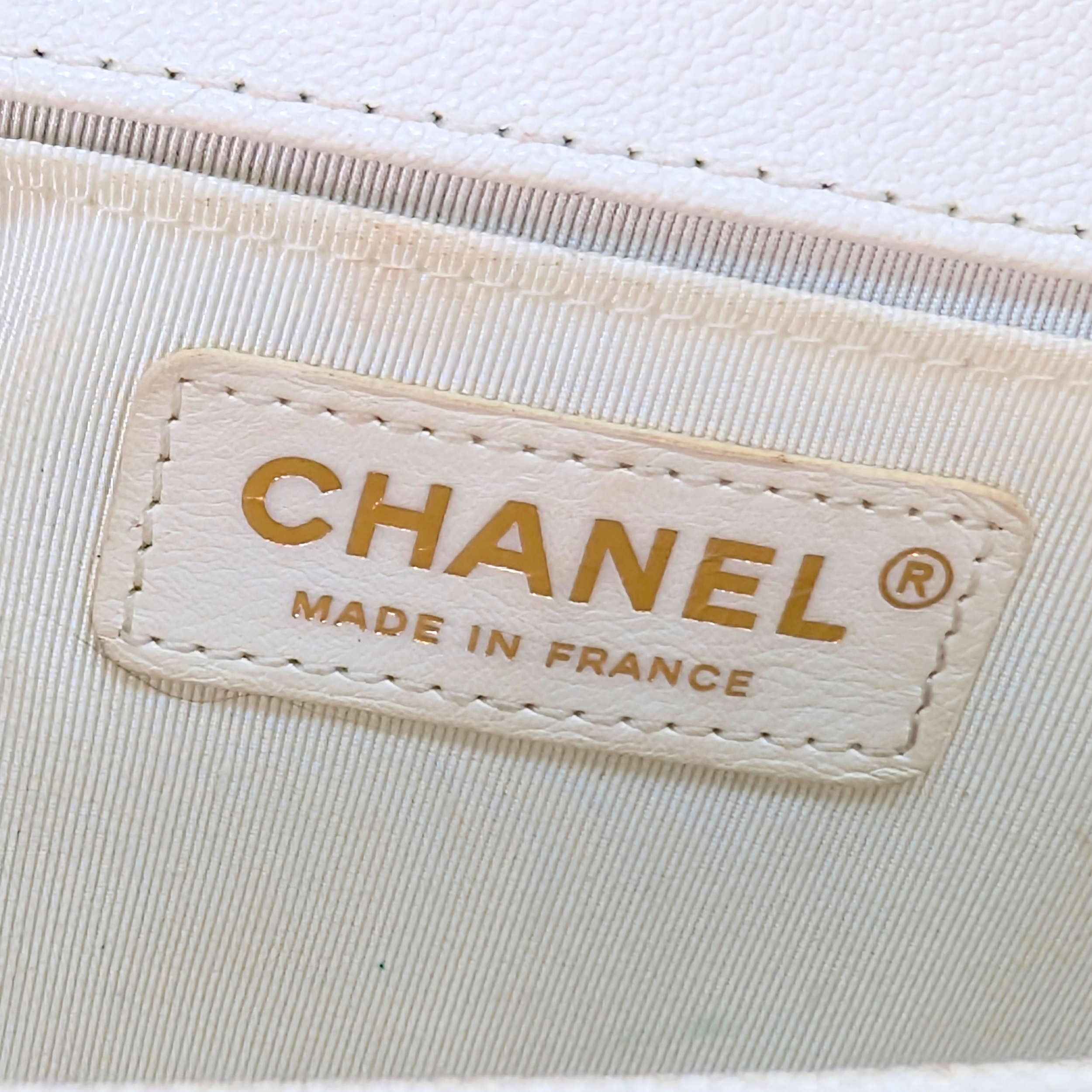Chanel Caviar Chevron Quilted New Medium Boy Flap White
