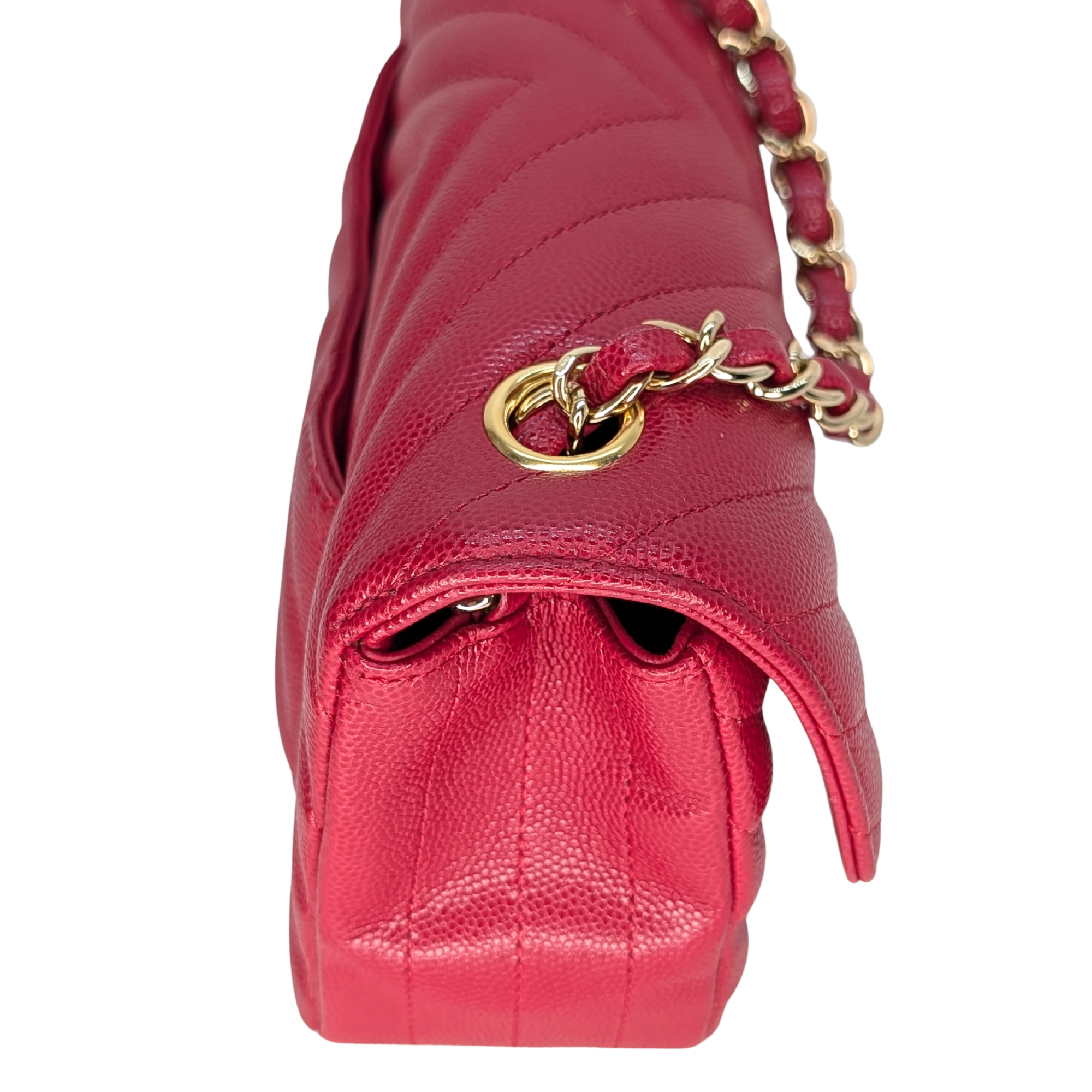 Chanel Mini Chevron Caviar Flap Bag Red