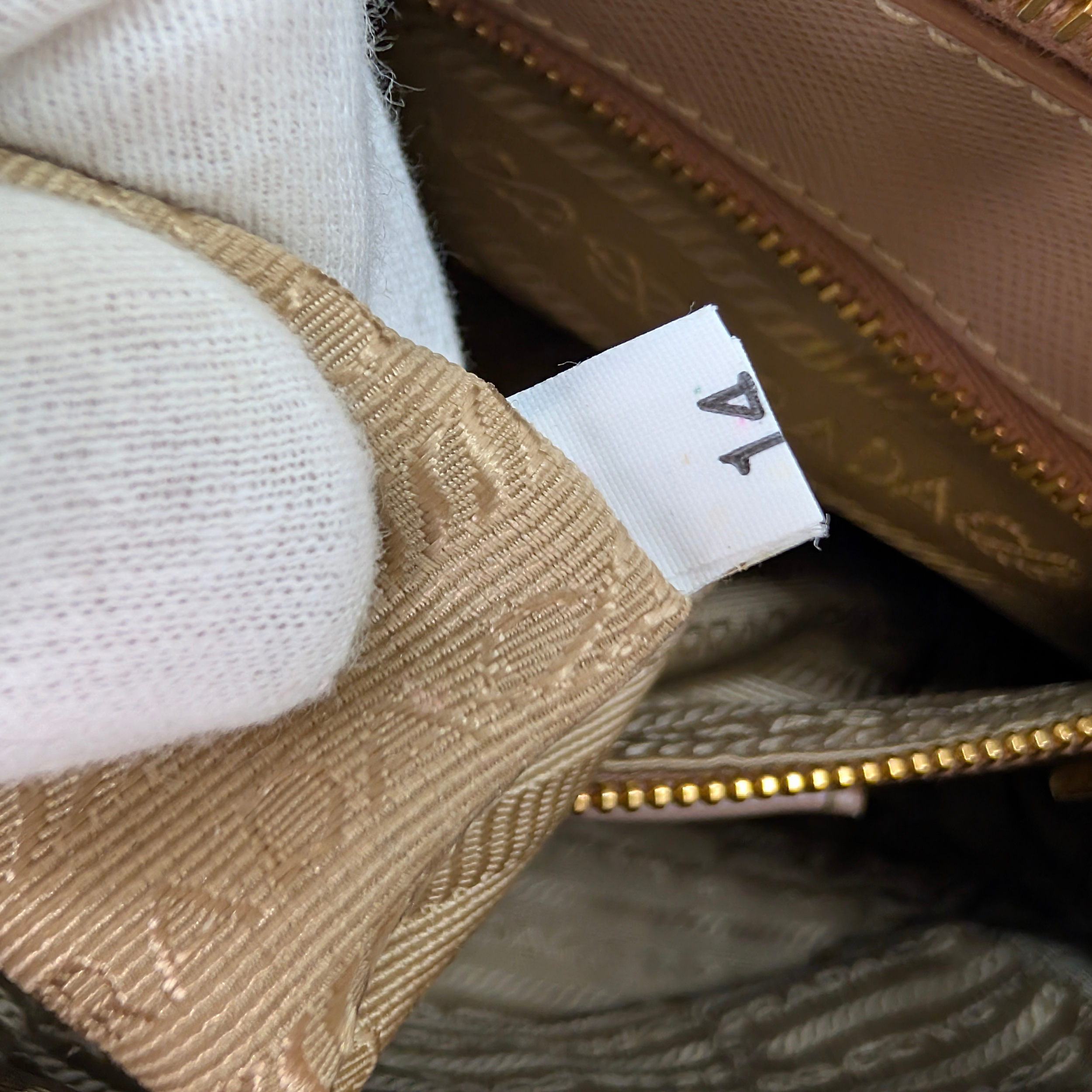 Prada Saffiano Medium Galleria Lux Double Zip Tote Cammeo