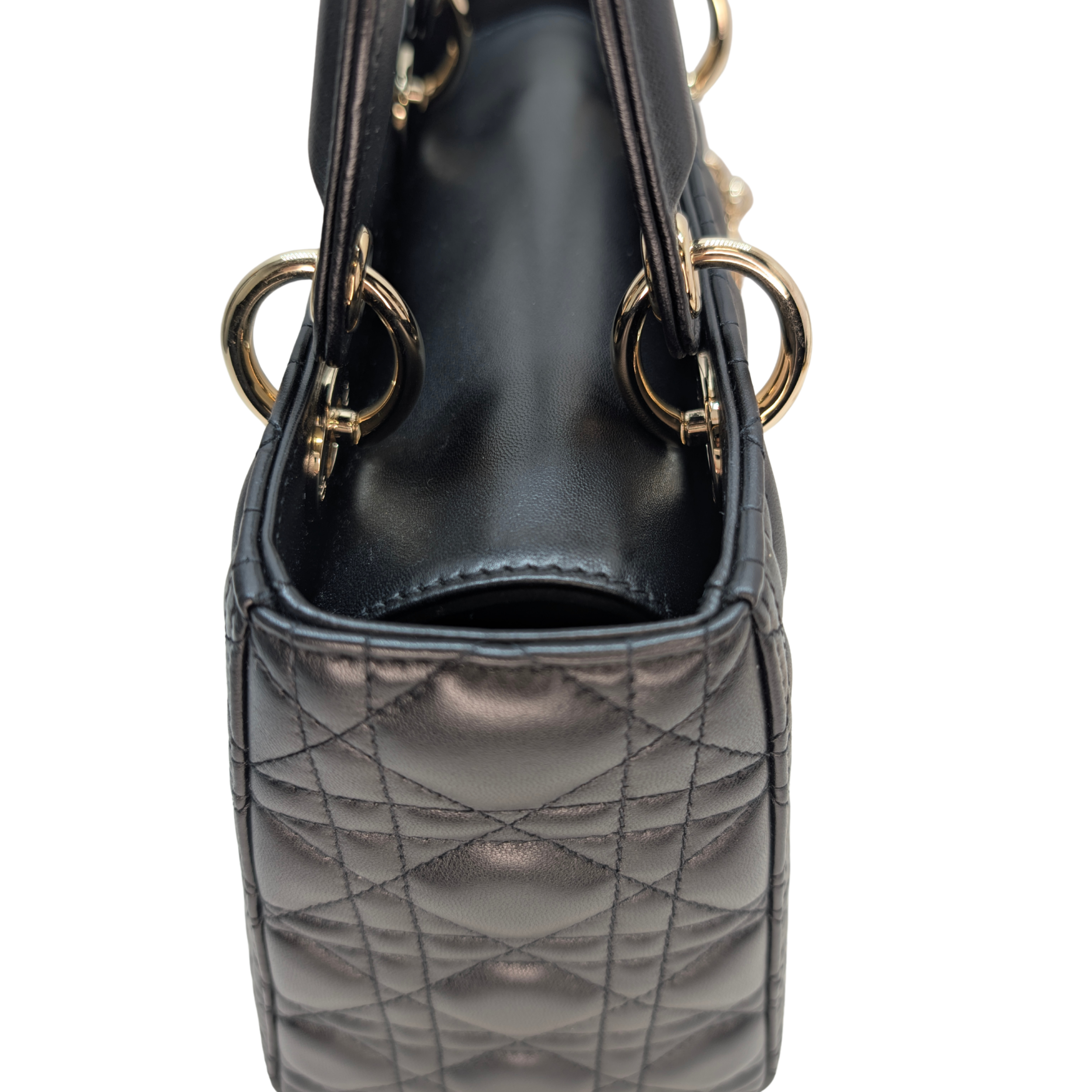 迪奥中号黑色 Lady Dior 藤格纹手袋