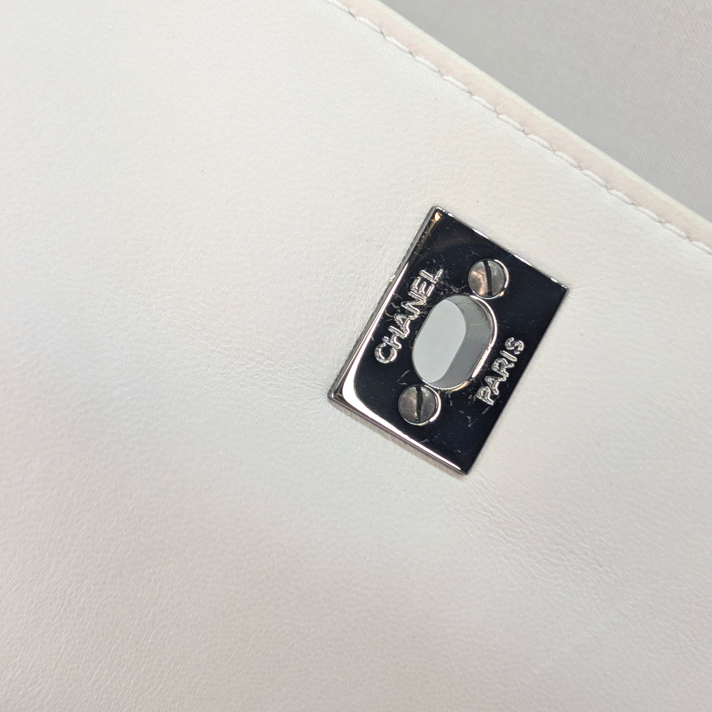 Chanel Chocolate Bar Multichain Square Quilt Flap Bag Off White