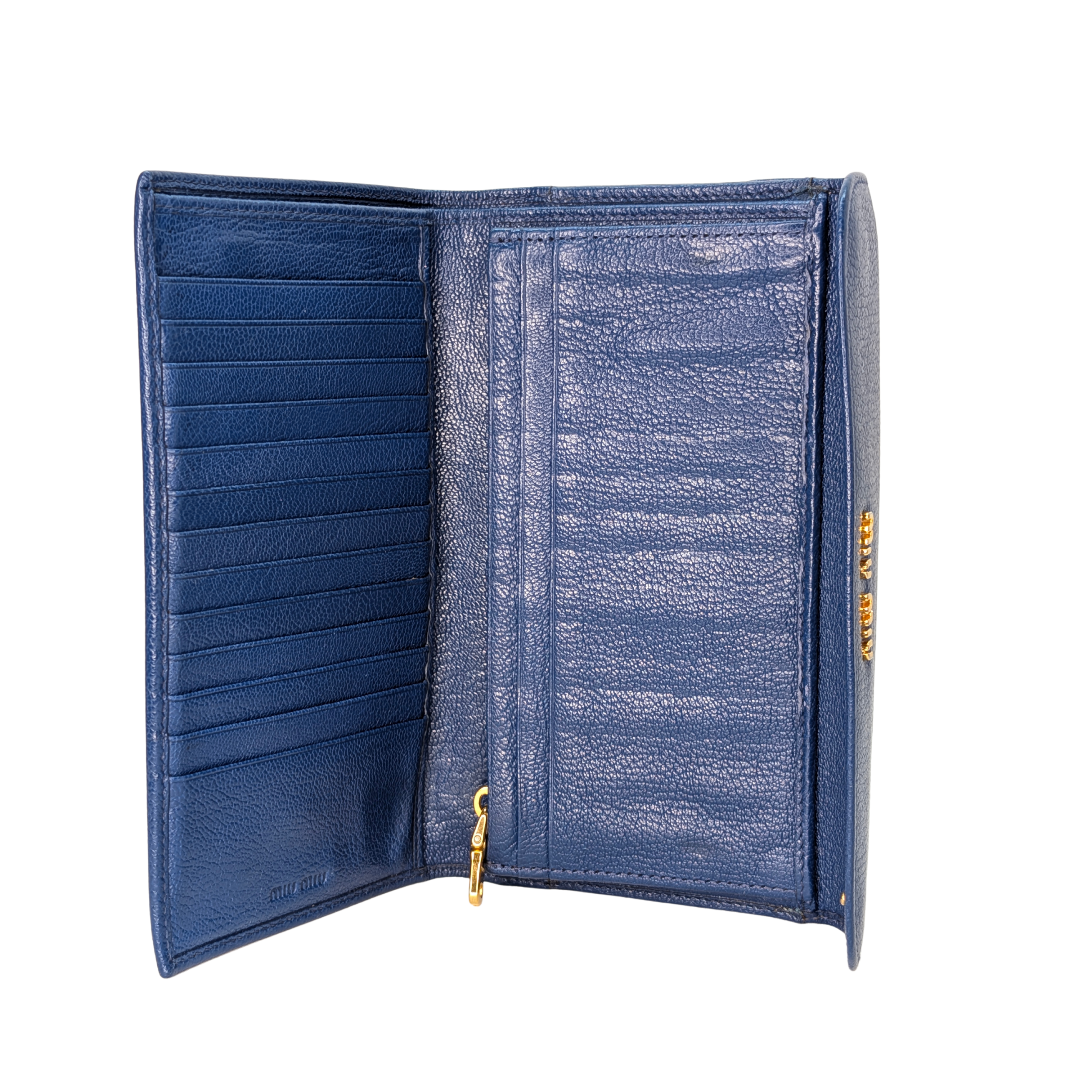 Miu Miu Madras 翻盖长款钱夹 蓝色 皮革