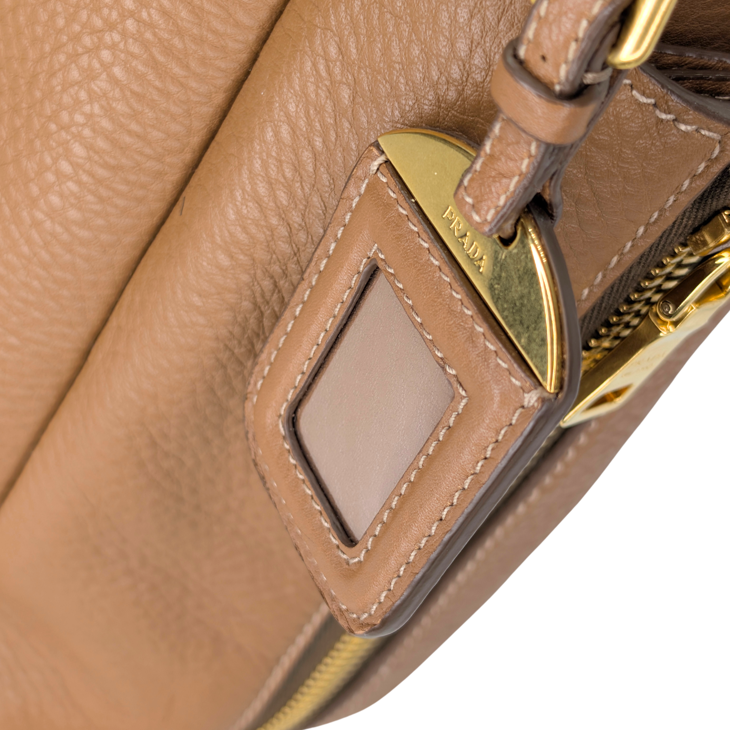 Prada Vitello Daino Leather Side Zip Hobo Tote Bag