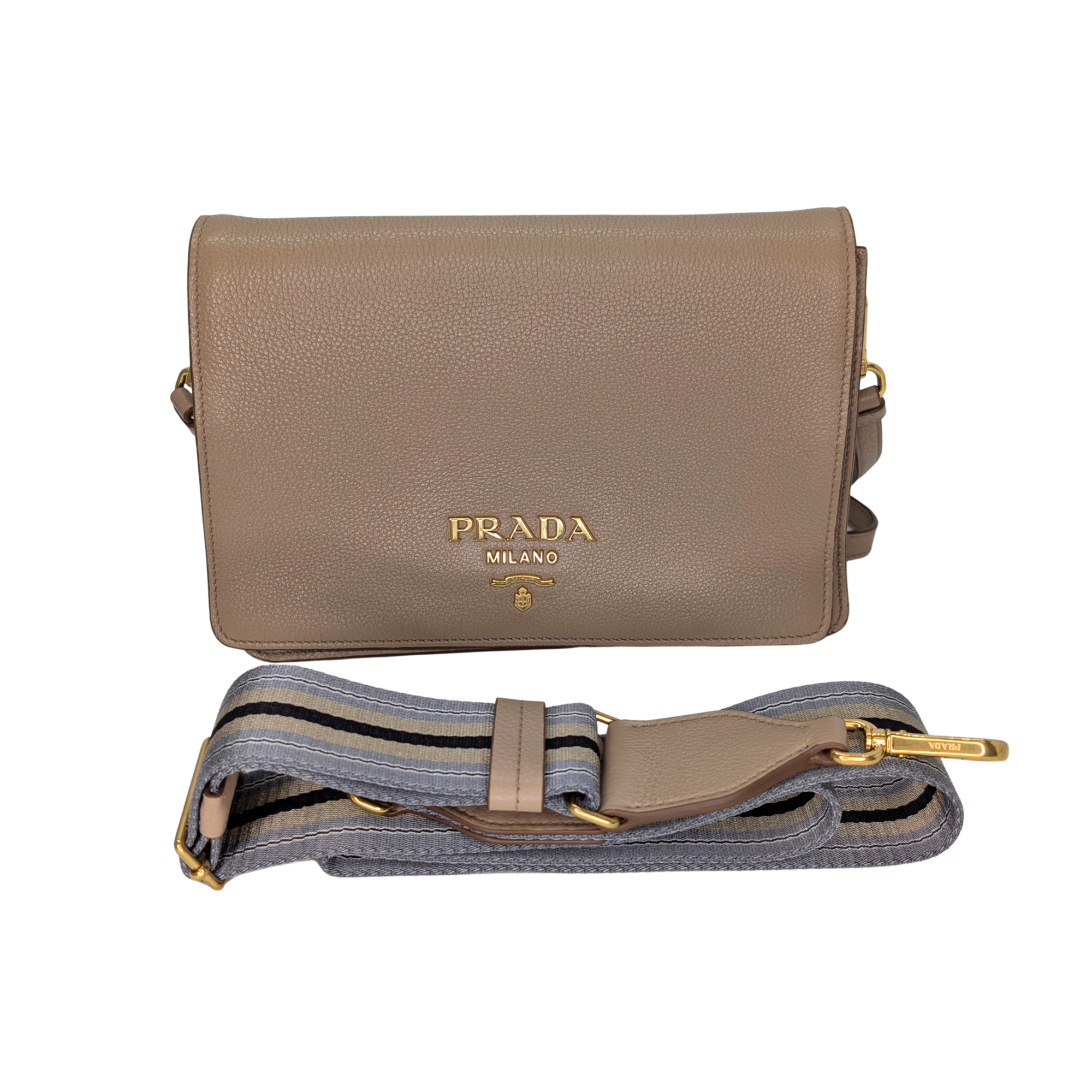 Prada Vitello Daino 皮革斜挎包 米色