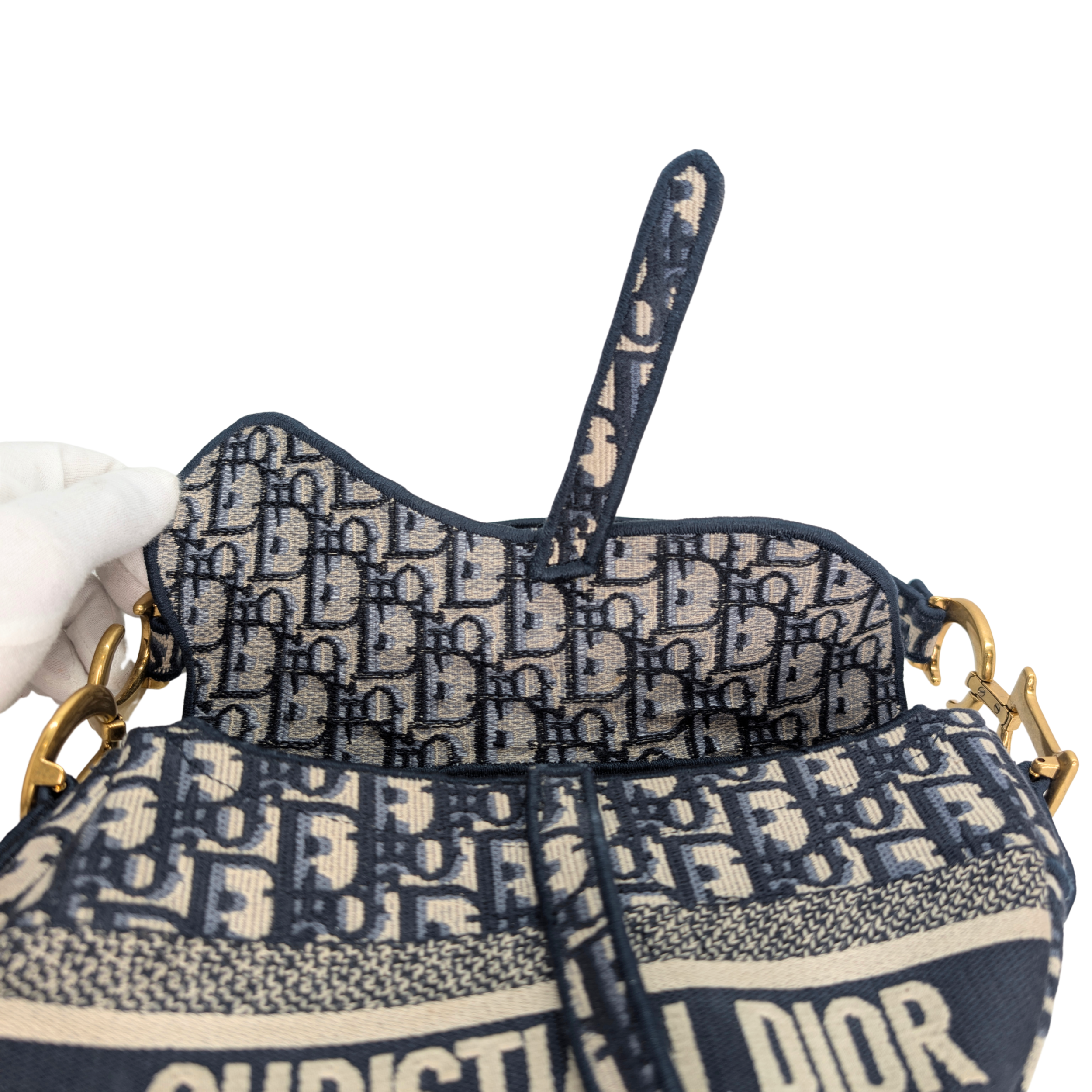 Dior 中号马鞍包 海军蓝 Oblique 花纹 配肩带
