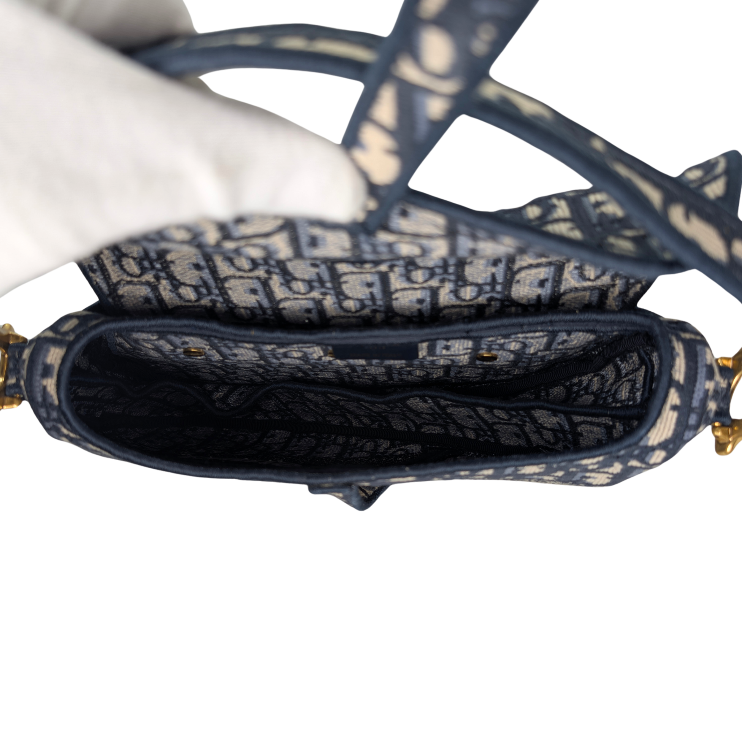 Dior 中号马鞍包 海军蓝 Oblique 花纹 配肩带