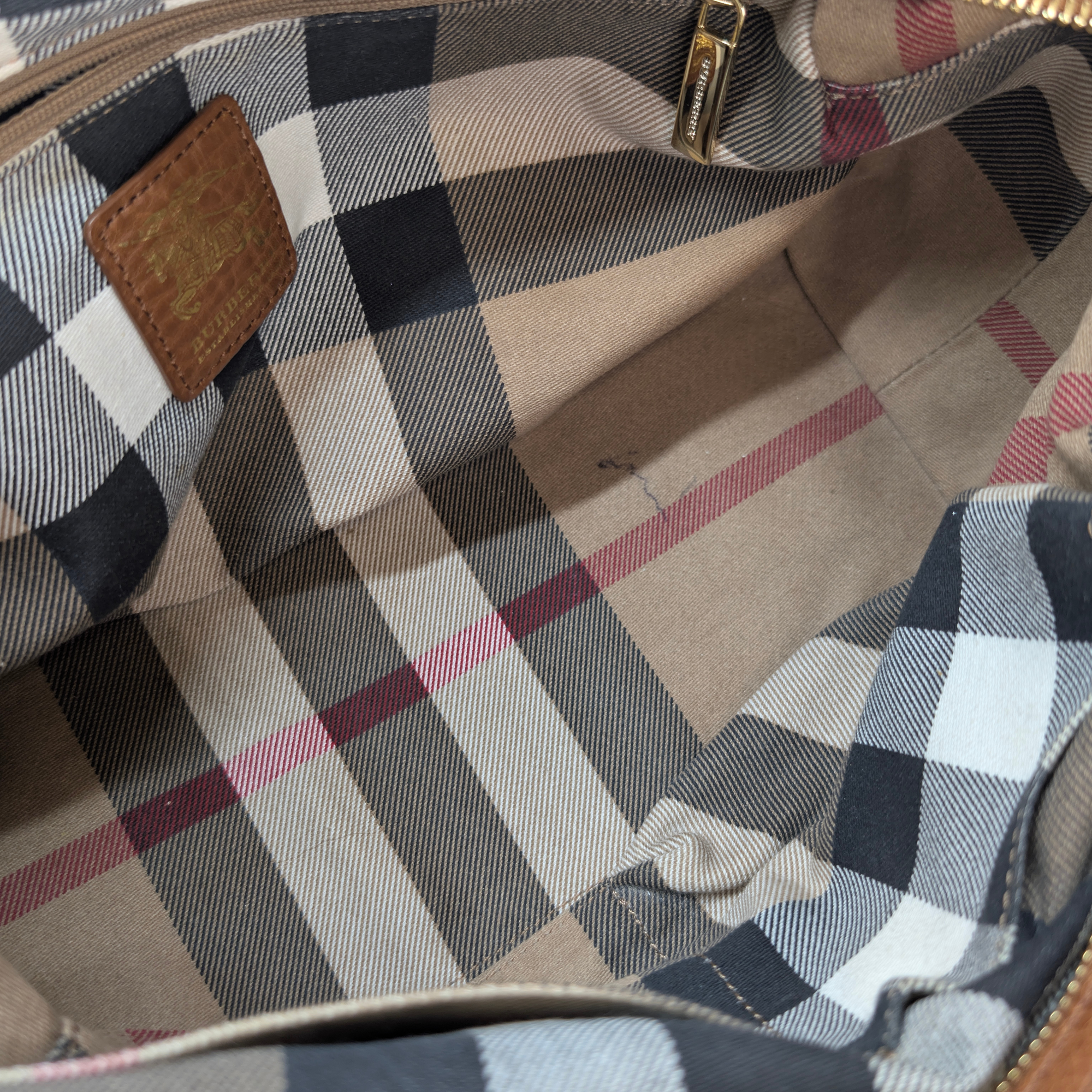 Burberry 刺绣帆布拼皮革保龄球单肩包