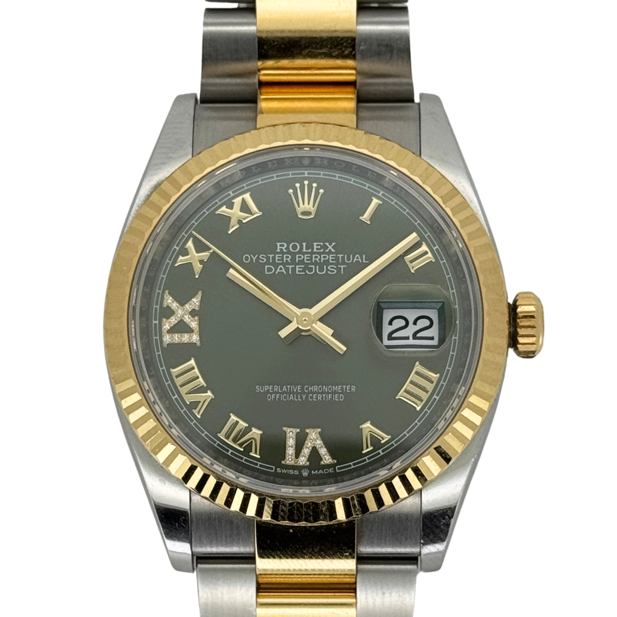 Rolex Steel & Yellow Gold Datejust 36mm 126233 Green Roman Diamond Dial