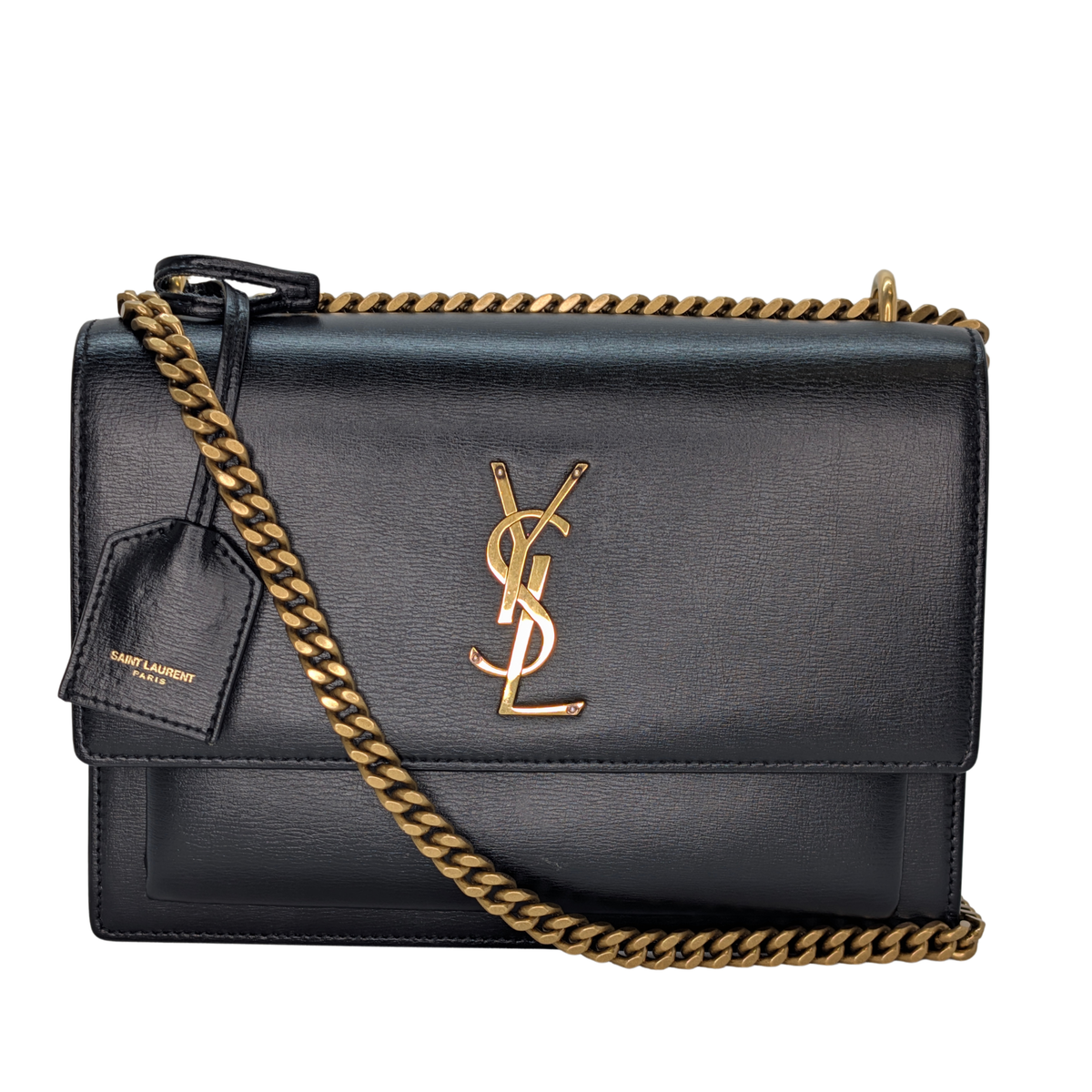 Saint Laurent Sunset Small Leather Shoulder Bag Black