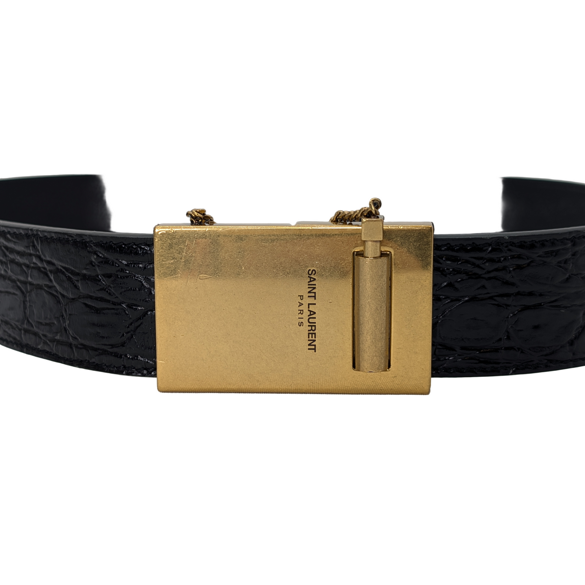 Saint Laurent Embossed Crocodile Belt Black 80cm - Lost Designer