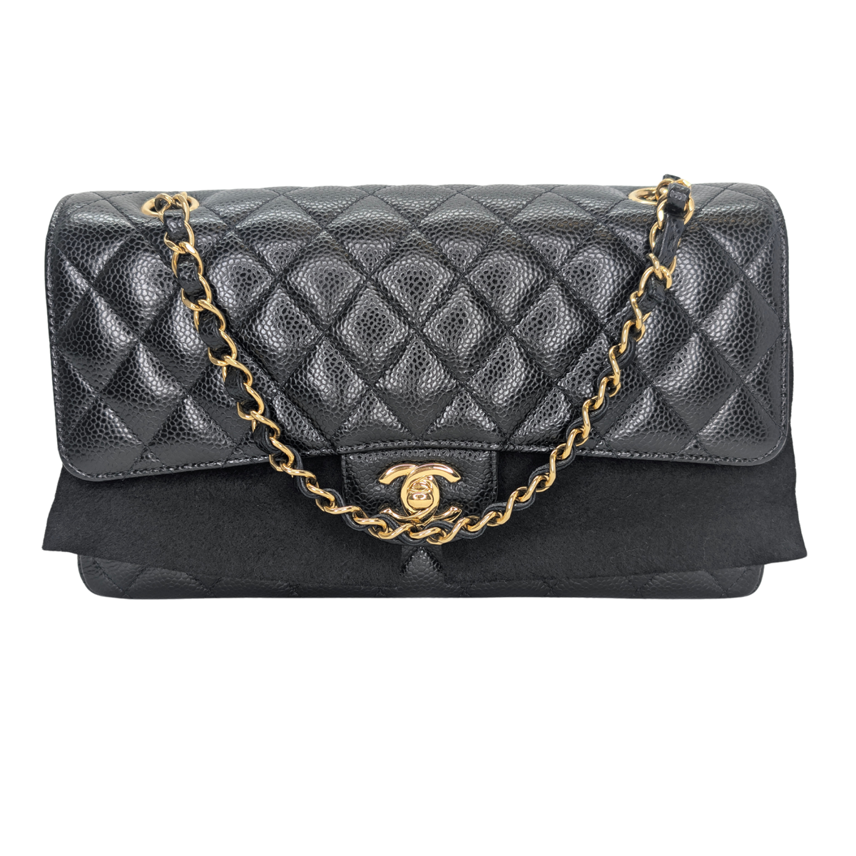 Chanel Classic Flap Bag Caviar Leather Medium Black (Microchip)
