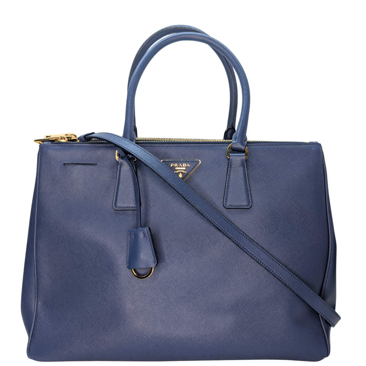 普拉达Saffiano Lux Galleria大号双拉链托特包(海军蓝)