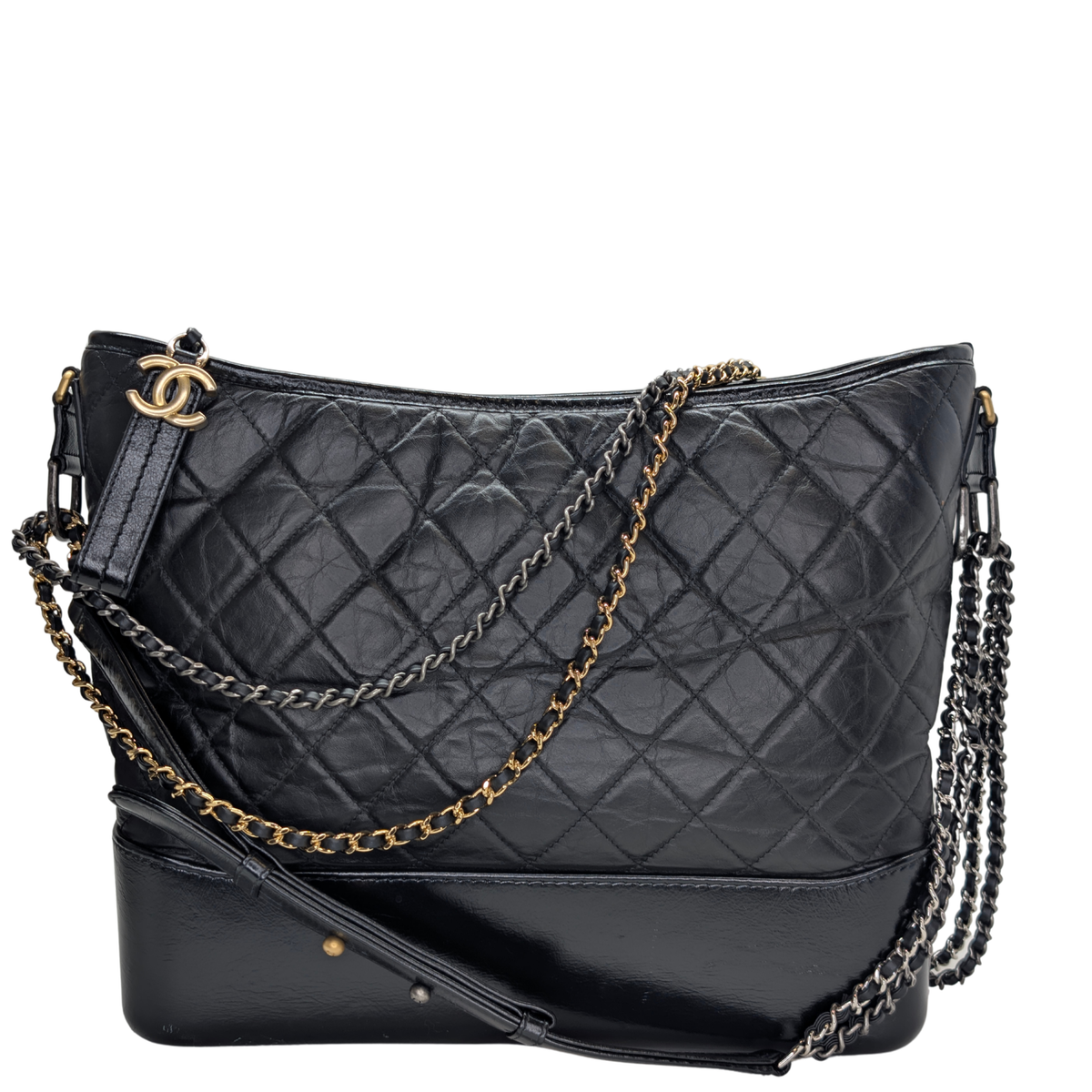 Chanel Aged Calfskin Quilted Large Gabrielle Hobo Bag Black
