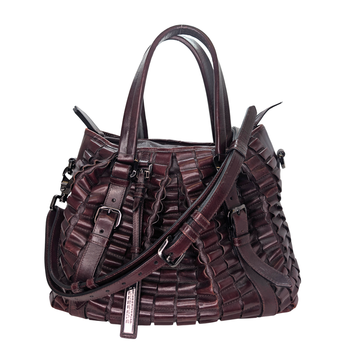Burberry Leather Cartridge Pleat Tote Bag Burgundy