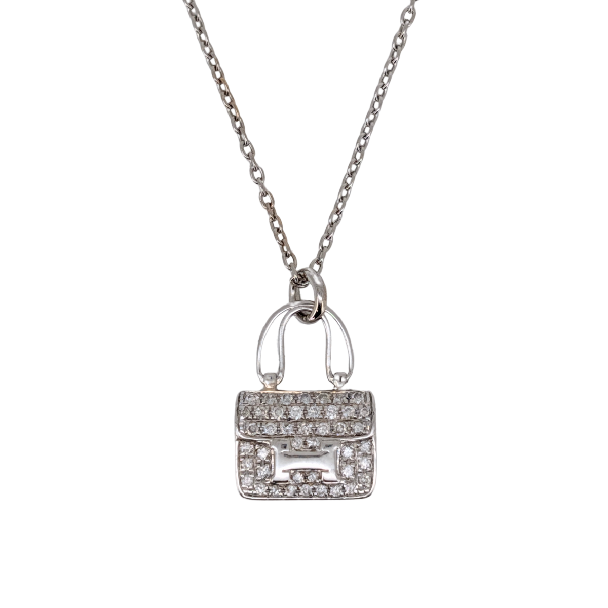 爱马仕 Constance Amulette 吊坠项链 18K 白金镶钻