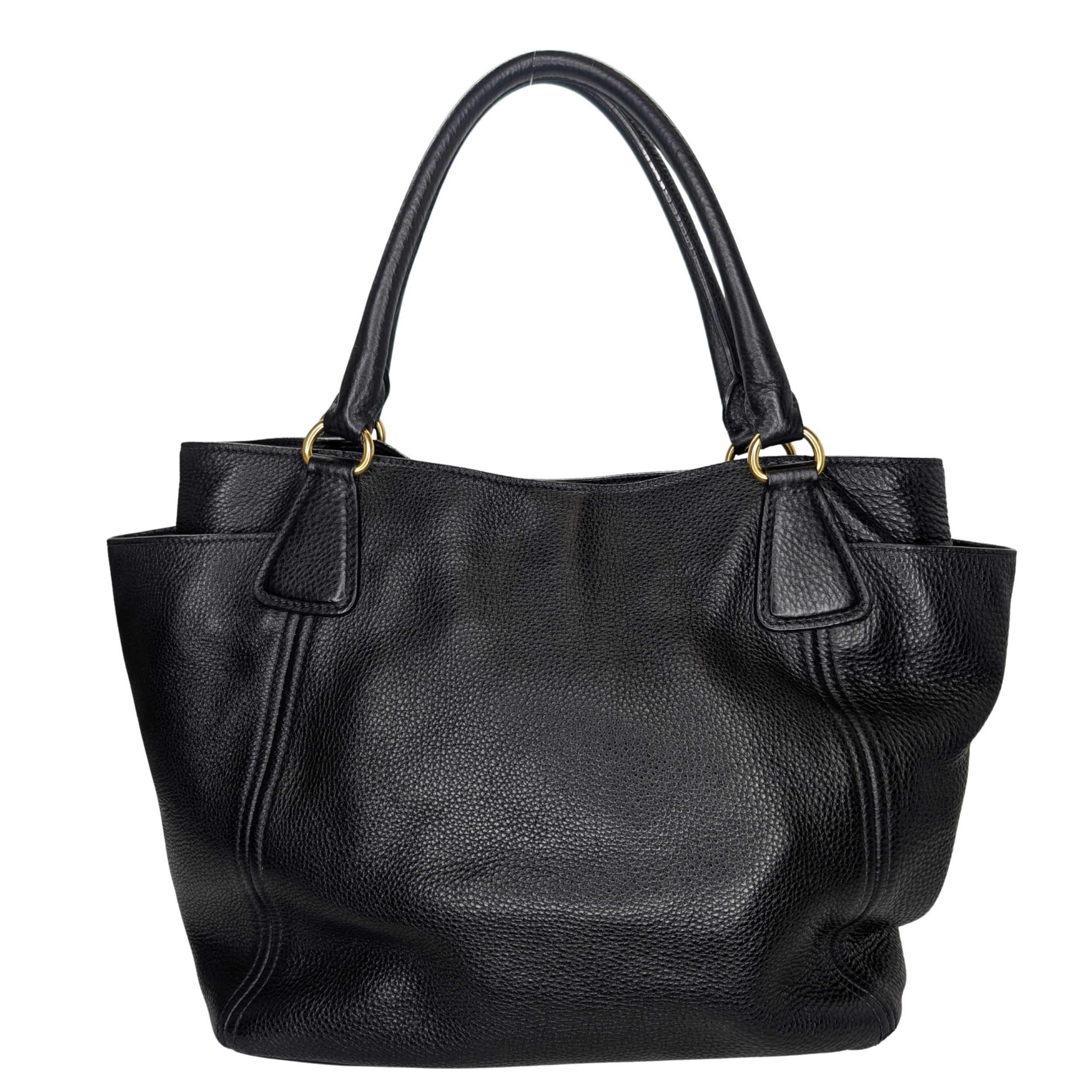 Prada Vitello Daino Side Pocket Leather Tote Bag Black