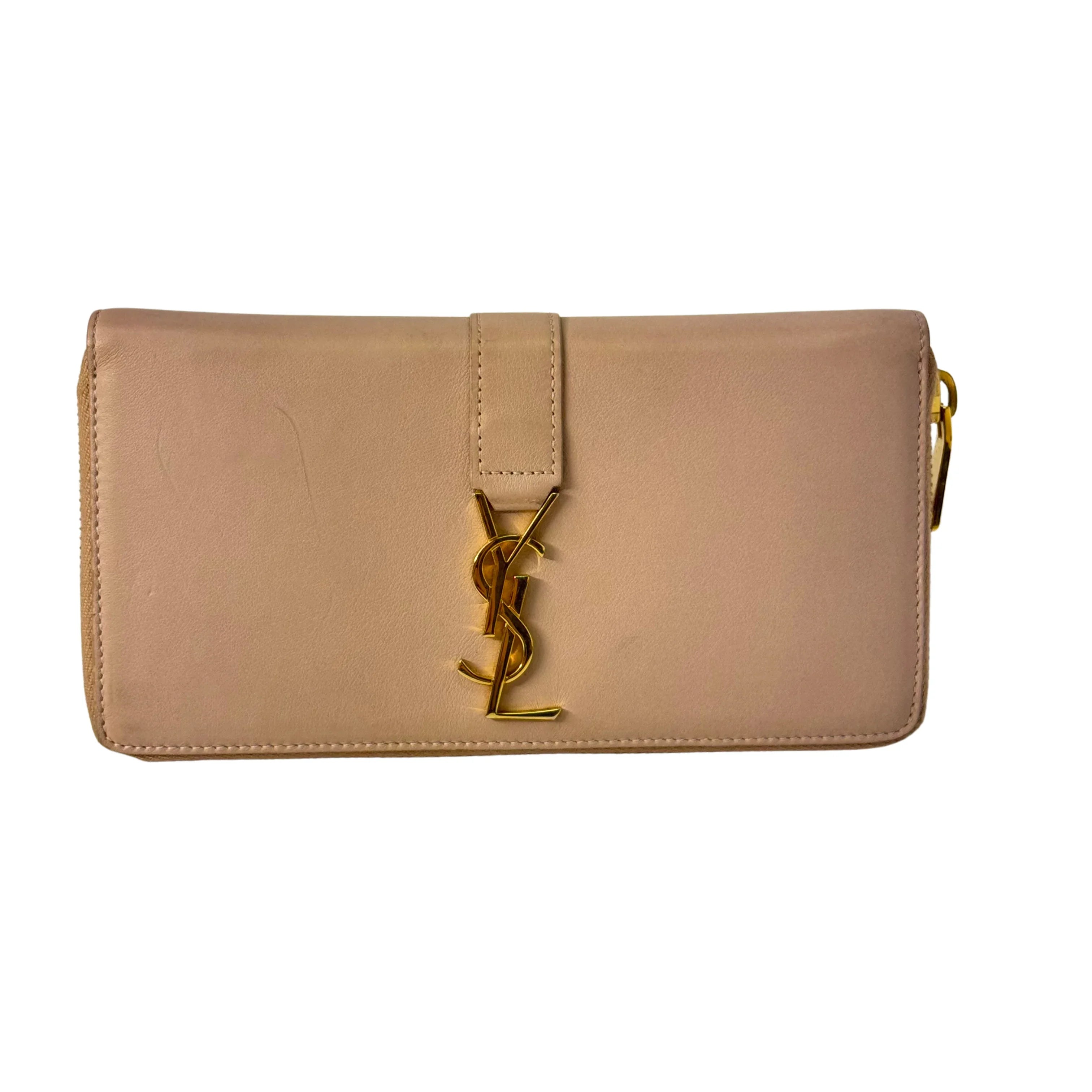 Saint Laurent Smooth Calfskin Long Beige Wallet - Lost Designer