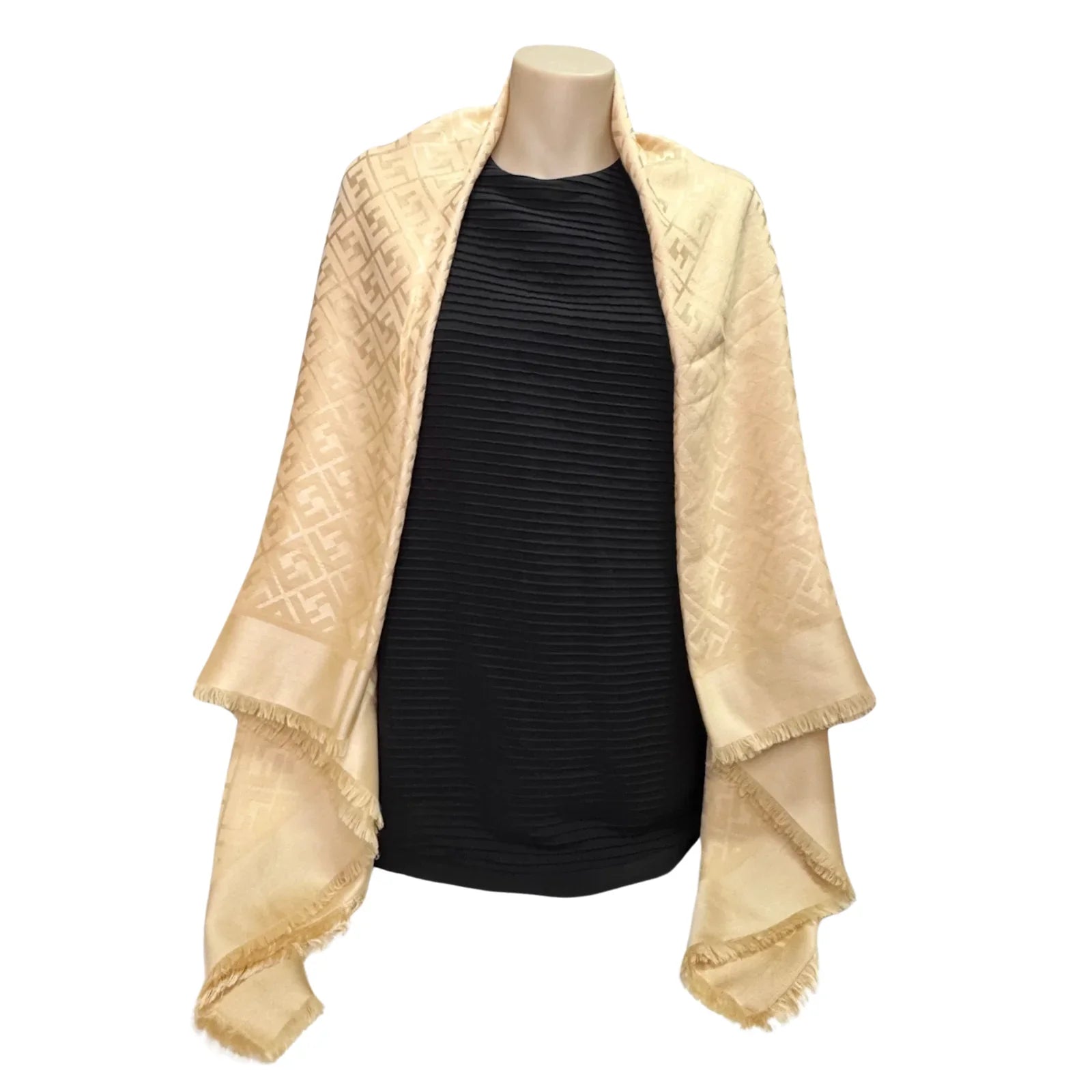 Fendi Silk Scarf Shawl Monogram Beige - Lost Designer