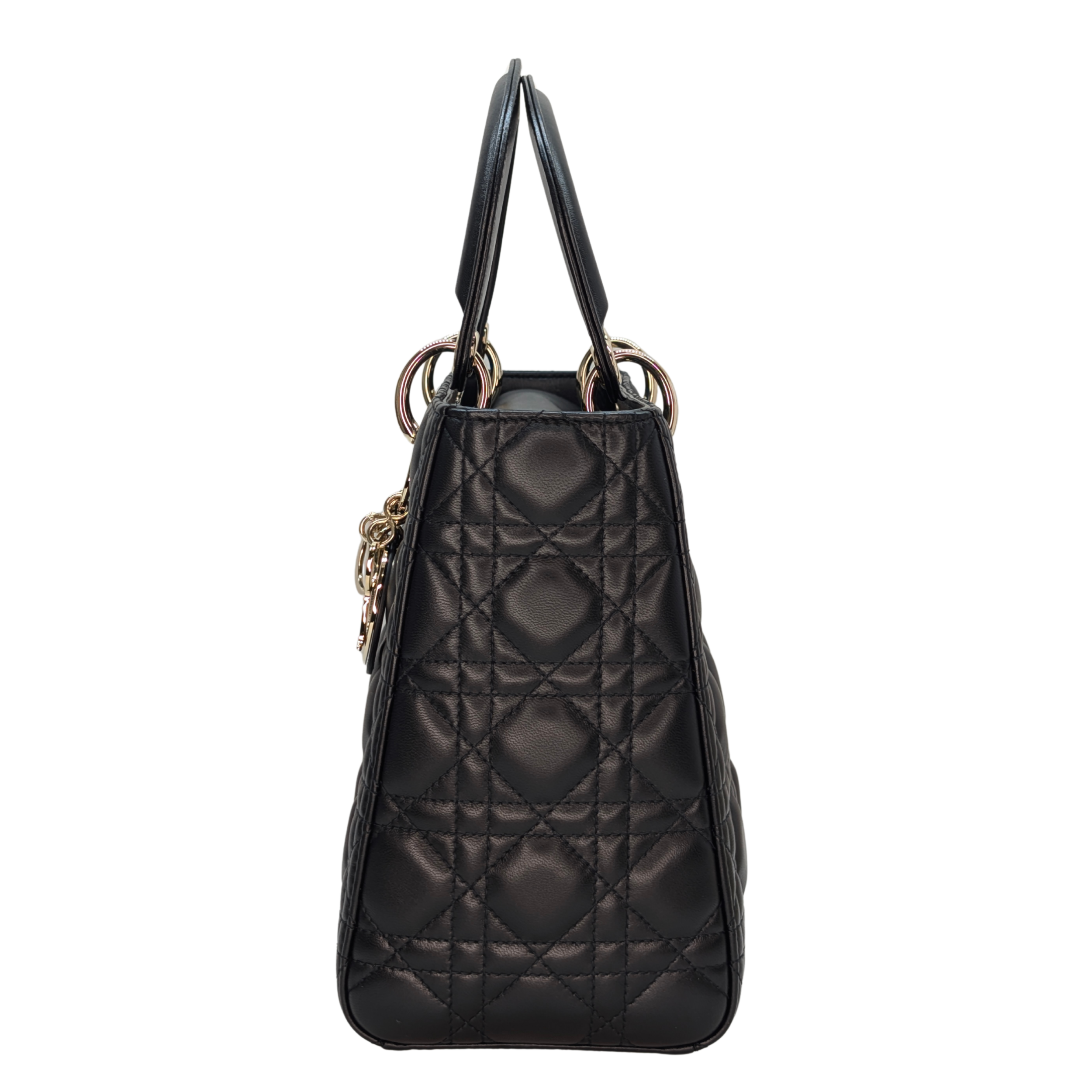 迪奥中号黑色 Lady Dior 藤格纹手袋