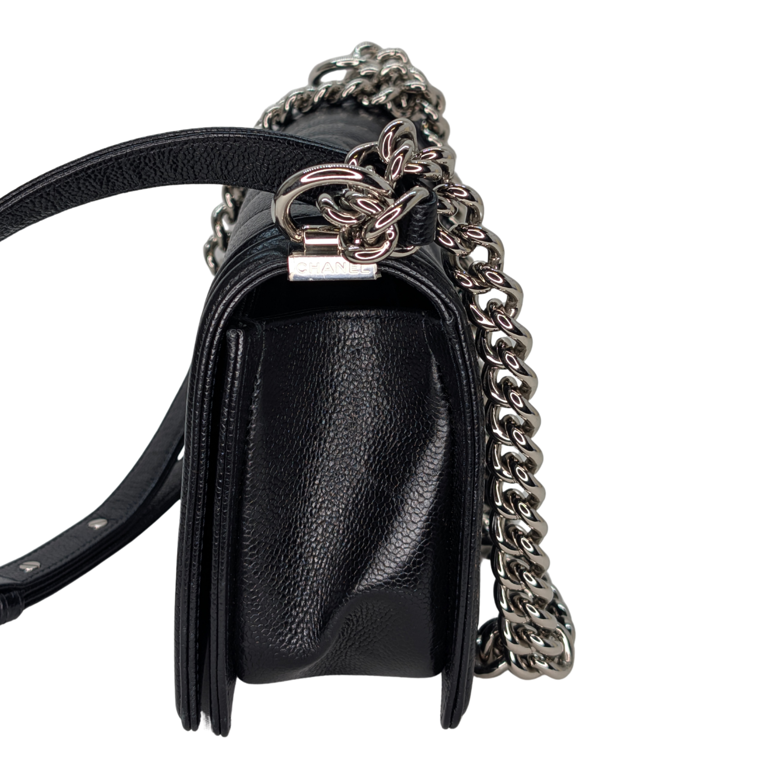 Chanel Old Medium Boy Bag Black Caviar Chevron SHW