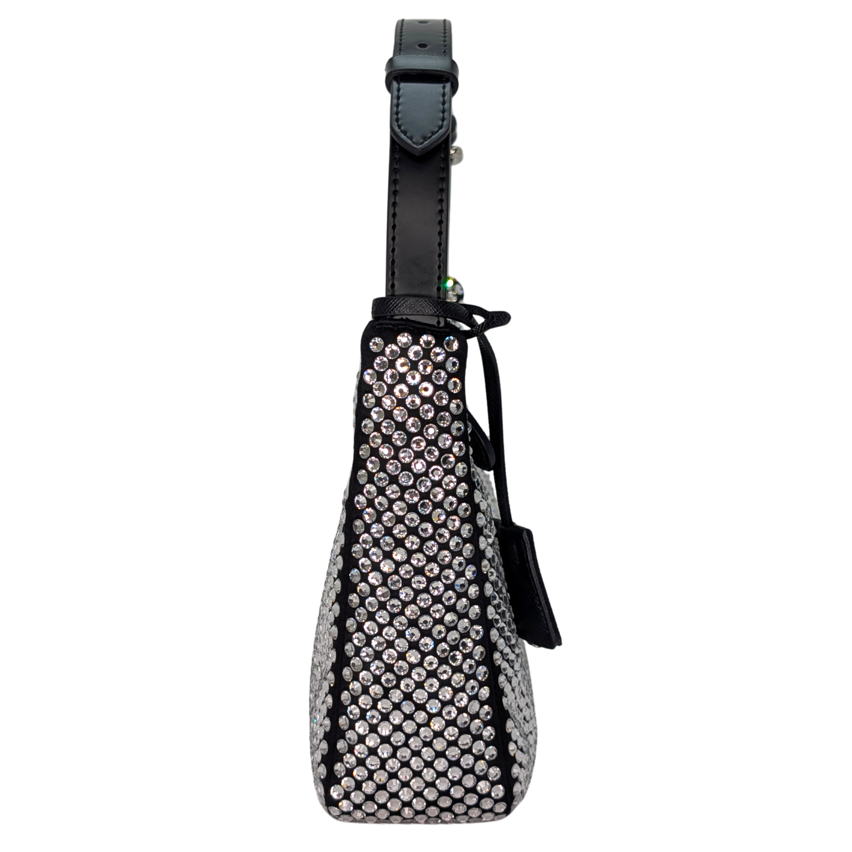 Black Prada Re-Edition Mini Satin Crystals Shoulder Bag