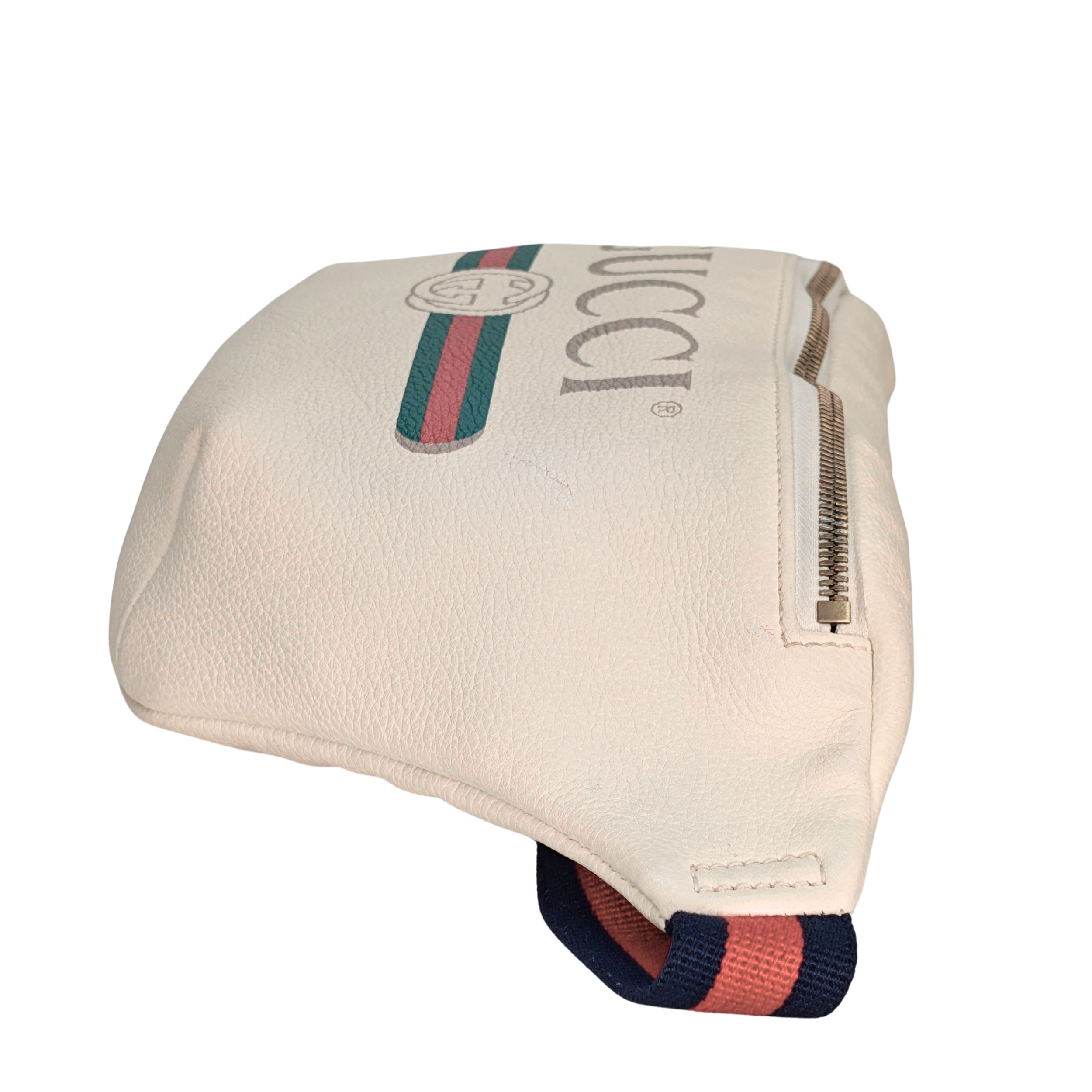 Gucci Grained Calfskin Logo Belt Bum Bag Beige