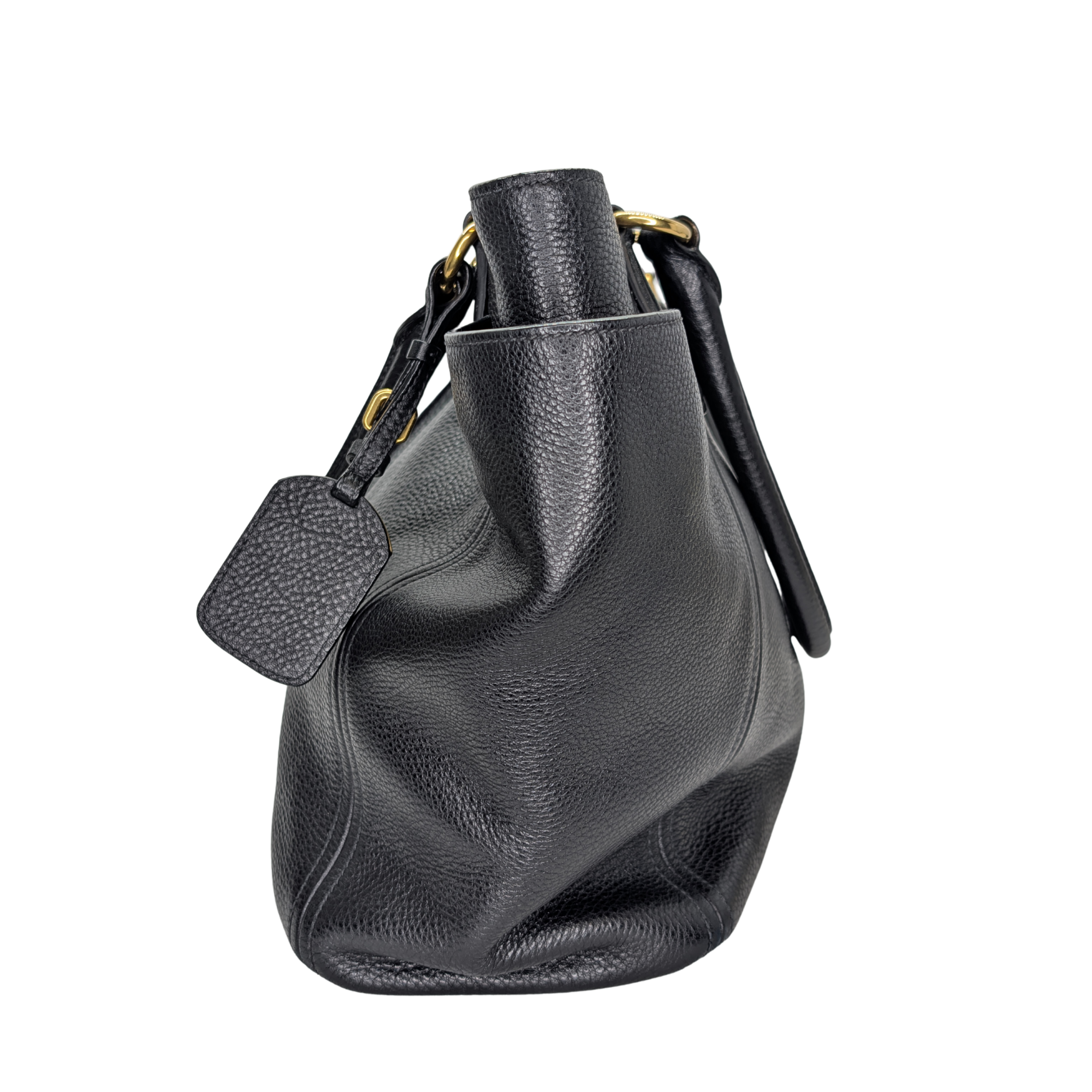 Prada Vitello Daino Side Pocket Leather Tote Bag Black
