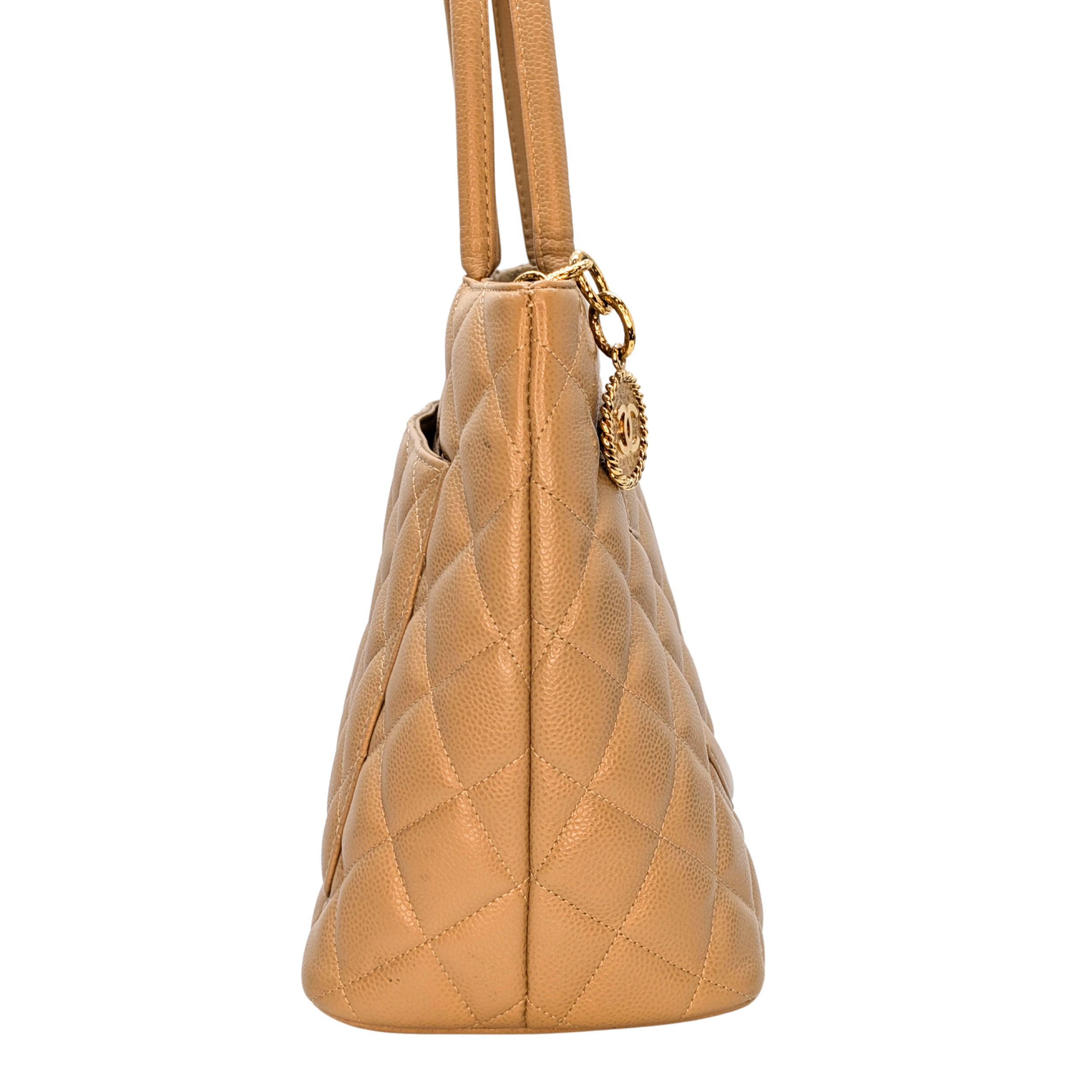 Chanel Caviar Medallion Tote Bag Beige