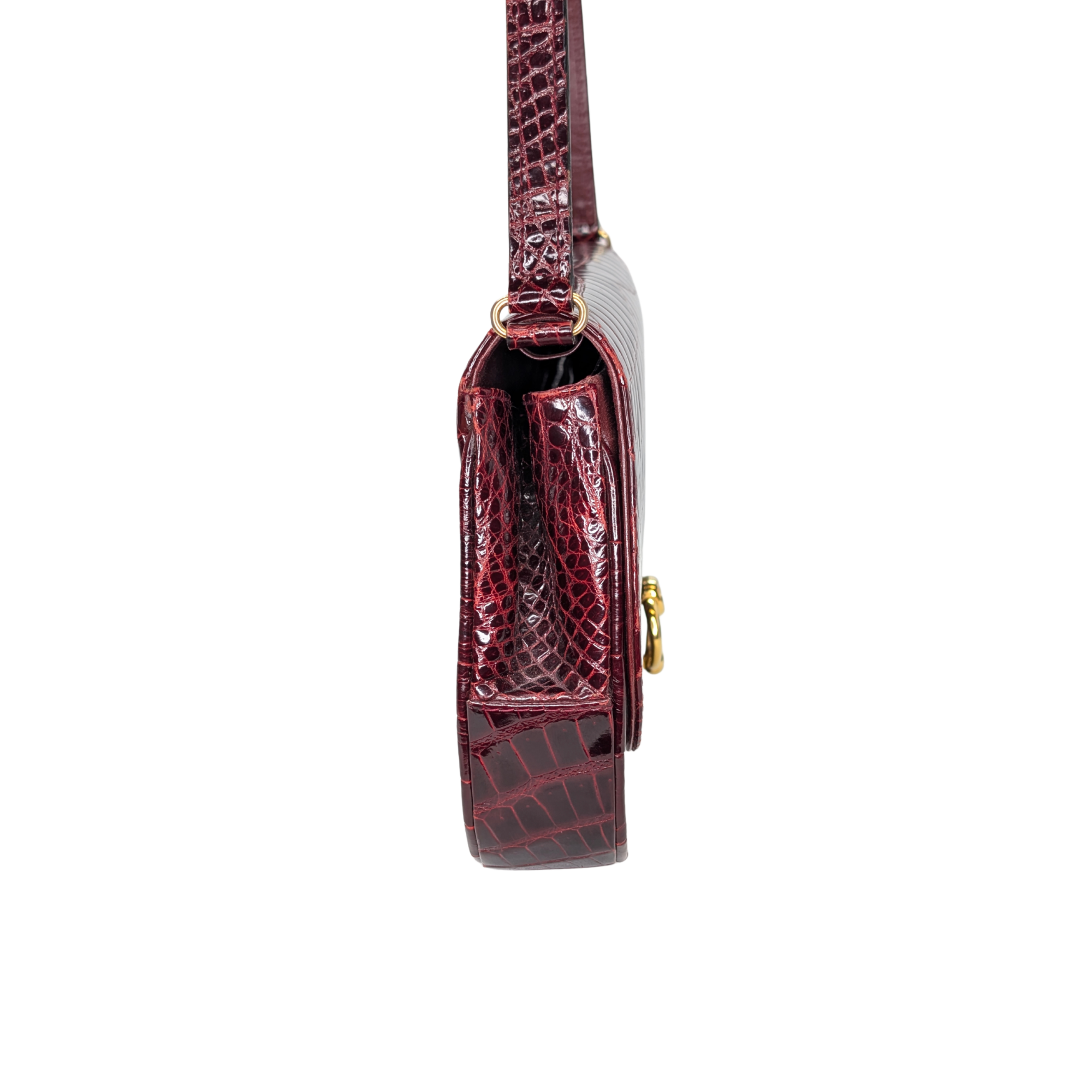 Gucci Vintage 酒红色鳄鱼皮单肩包