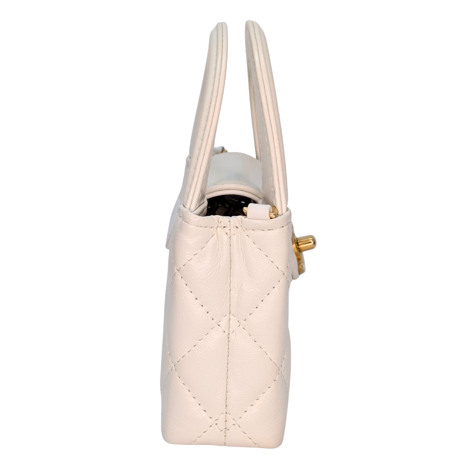 Chanel Mini Nano Kelly Shopper Tote Bag White