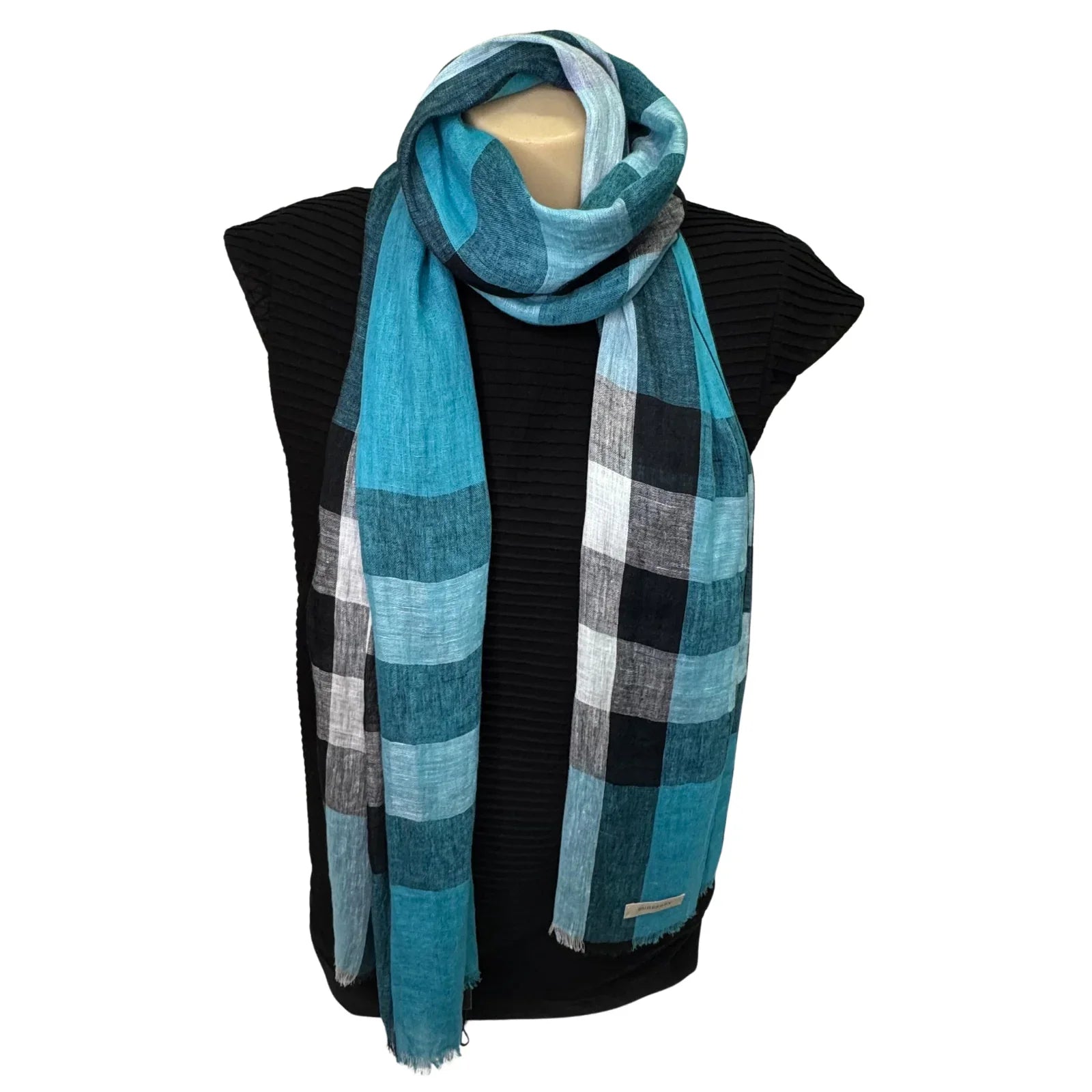 Burberry Linen Scarf Blue Check - Lost Designer