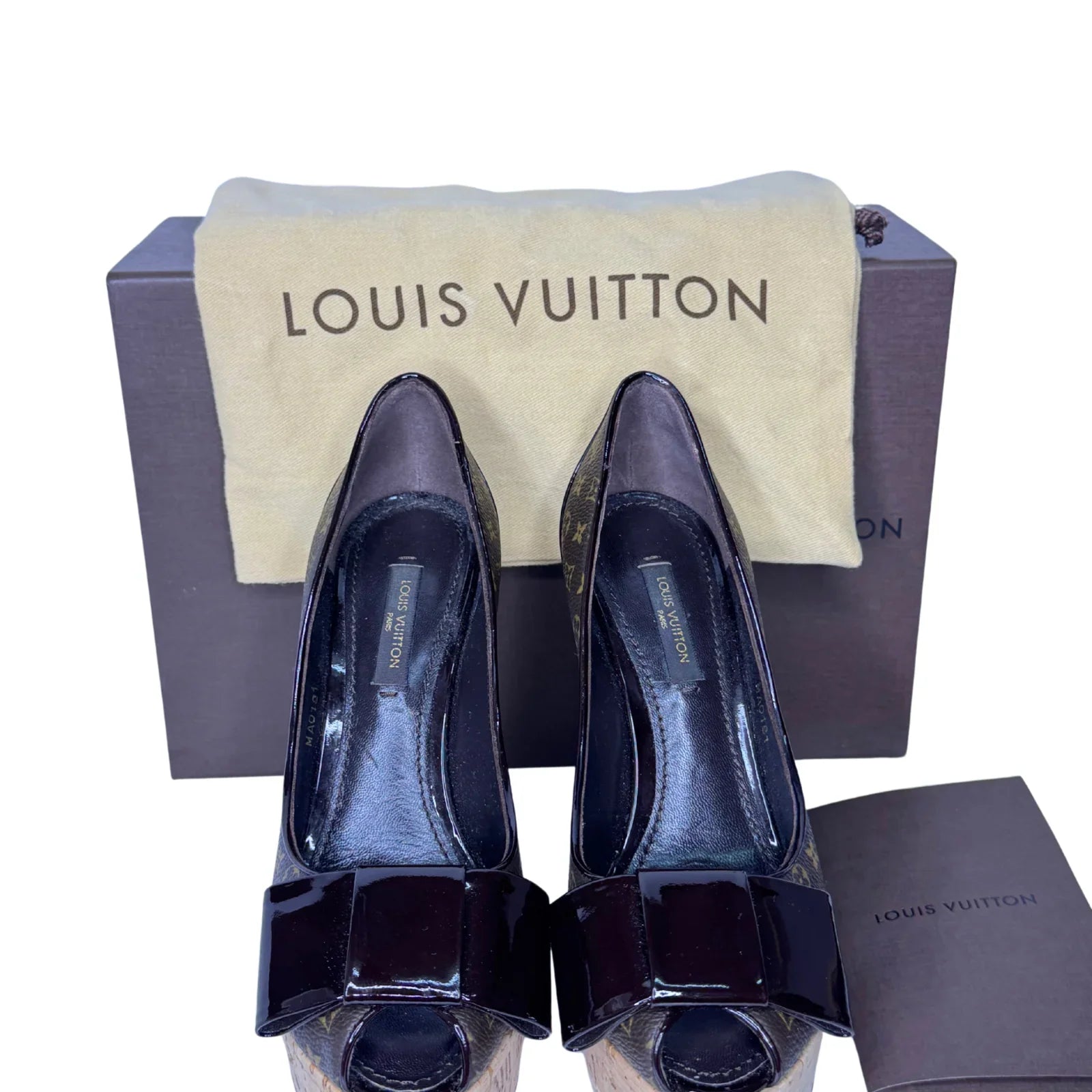 Louis Vuitton Monogram Cork Rivoli Platform Heels – Size 35 - Lost Designer