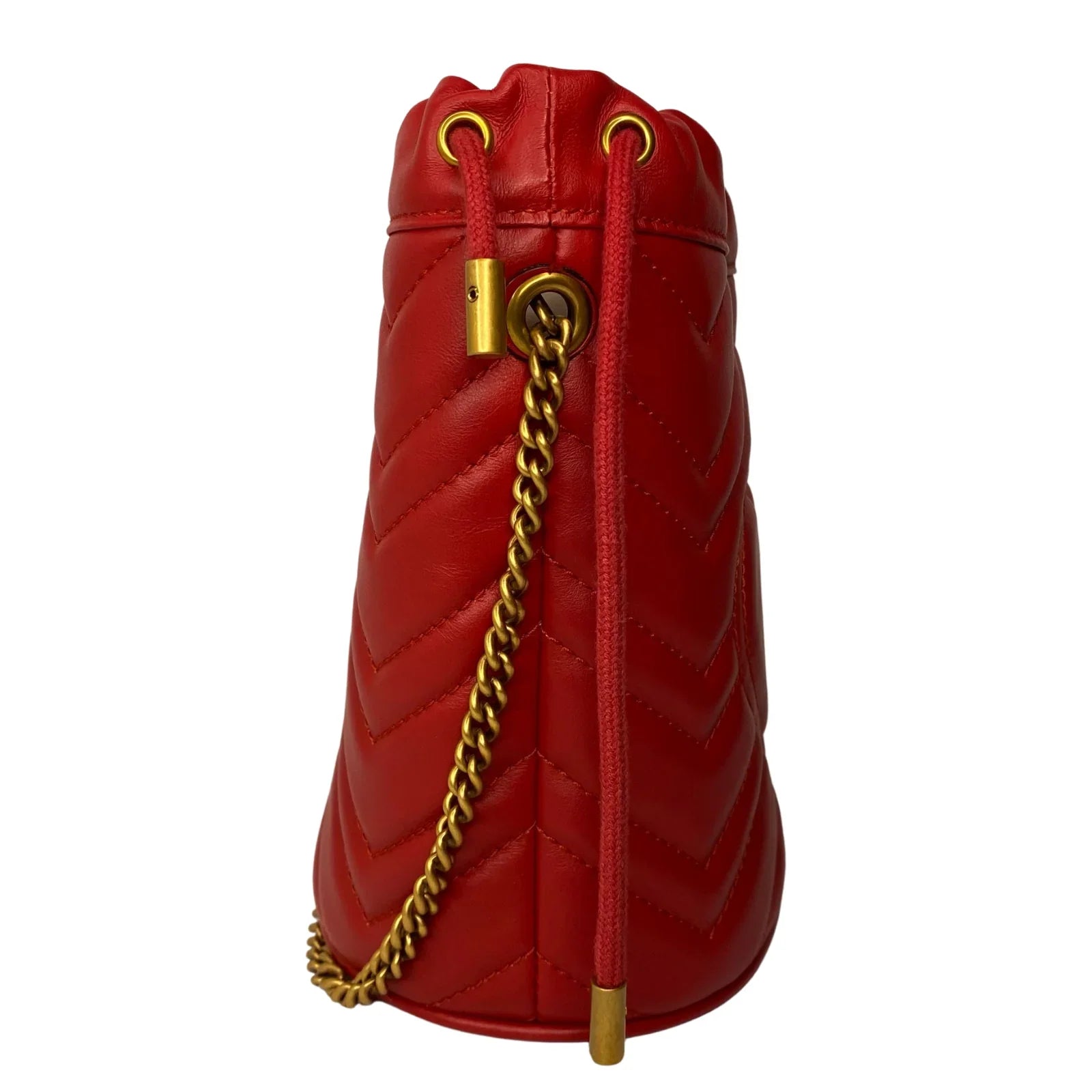 Gucci Calfskin Matelassé Mini GG Marmont Bucket Bag – Hibiscus Red - Lost Designer
