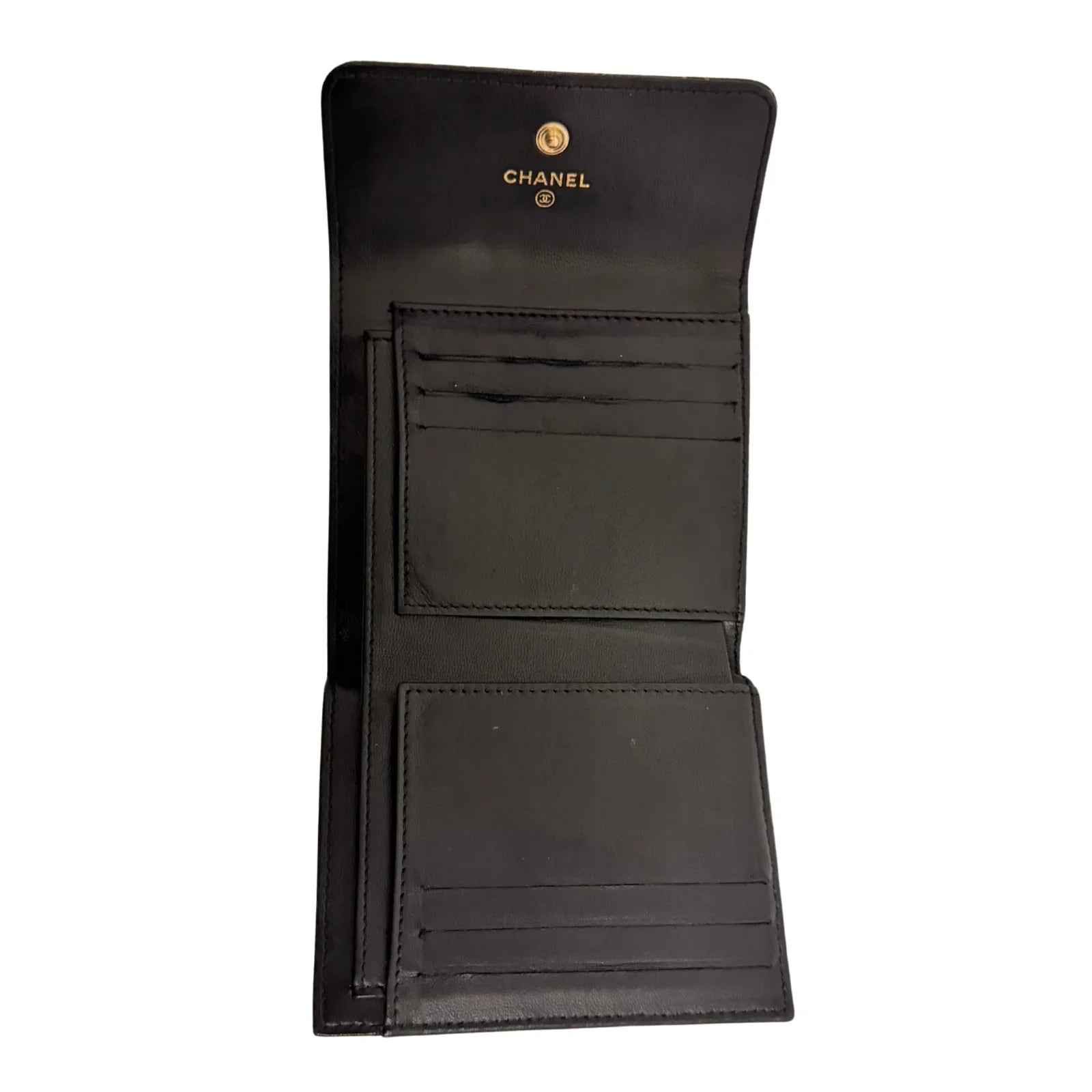 Chanel Lambskin Camellia Embossed Wallet in Black & Gold - Lost Designer