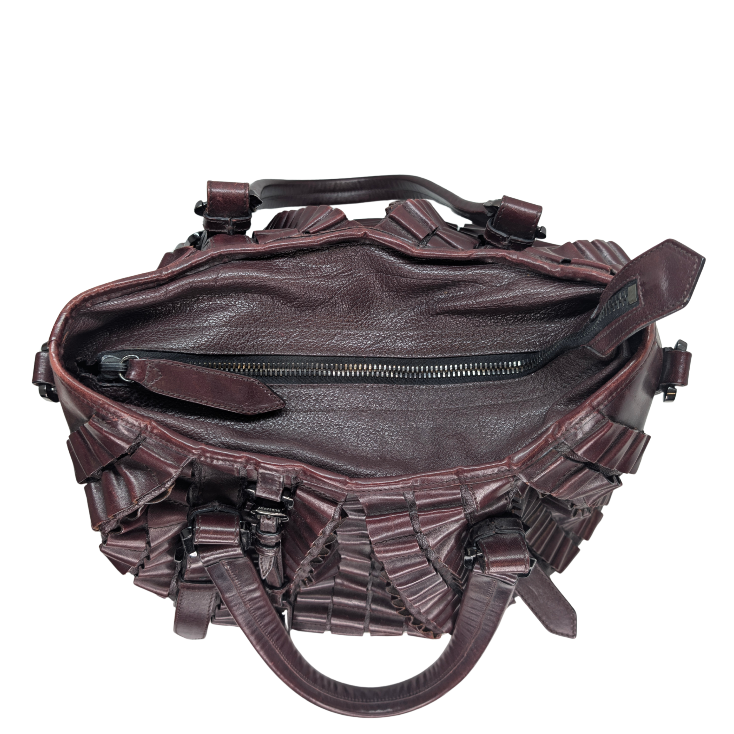 Burberry Leather Cartridge Pleat Tote Bag Burgundy