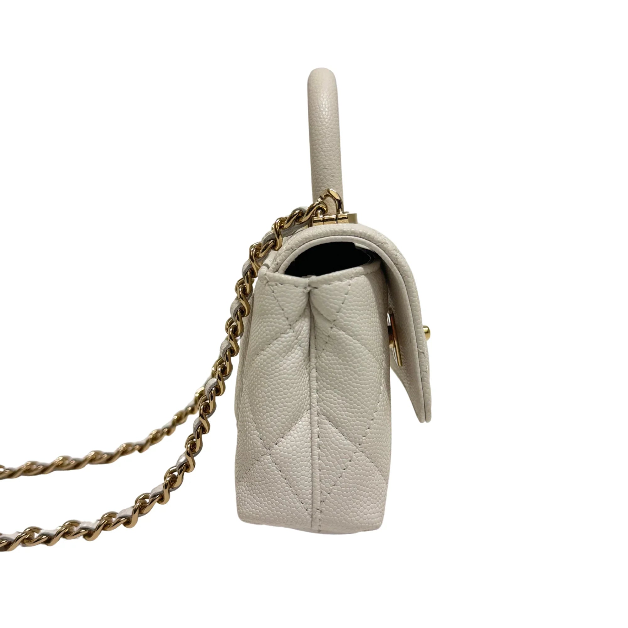Chanel Micro Coco Handle Bag in White Caviar Leather - Lost Designer