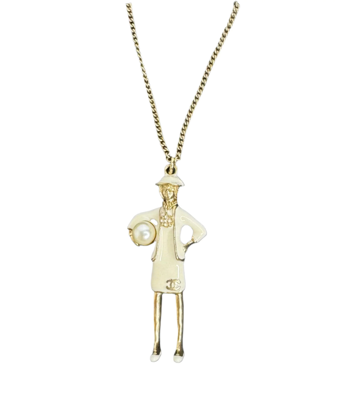 Chanel Mademoiselle Figurine Enamel Pearl Coco CC Pendant Necklace - Lost Designer