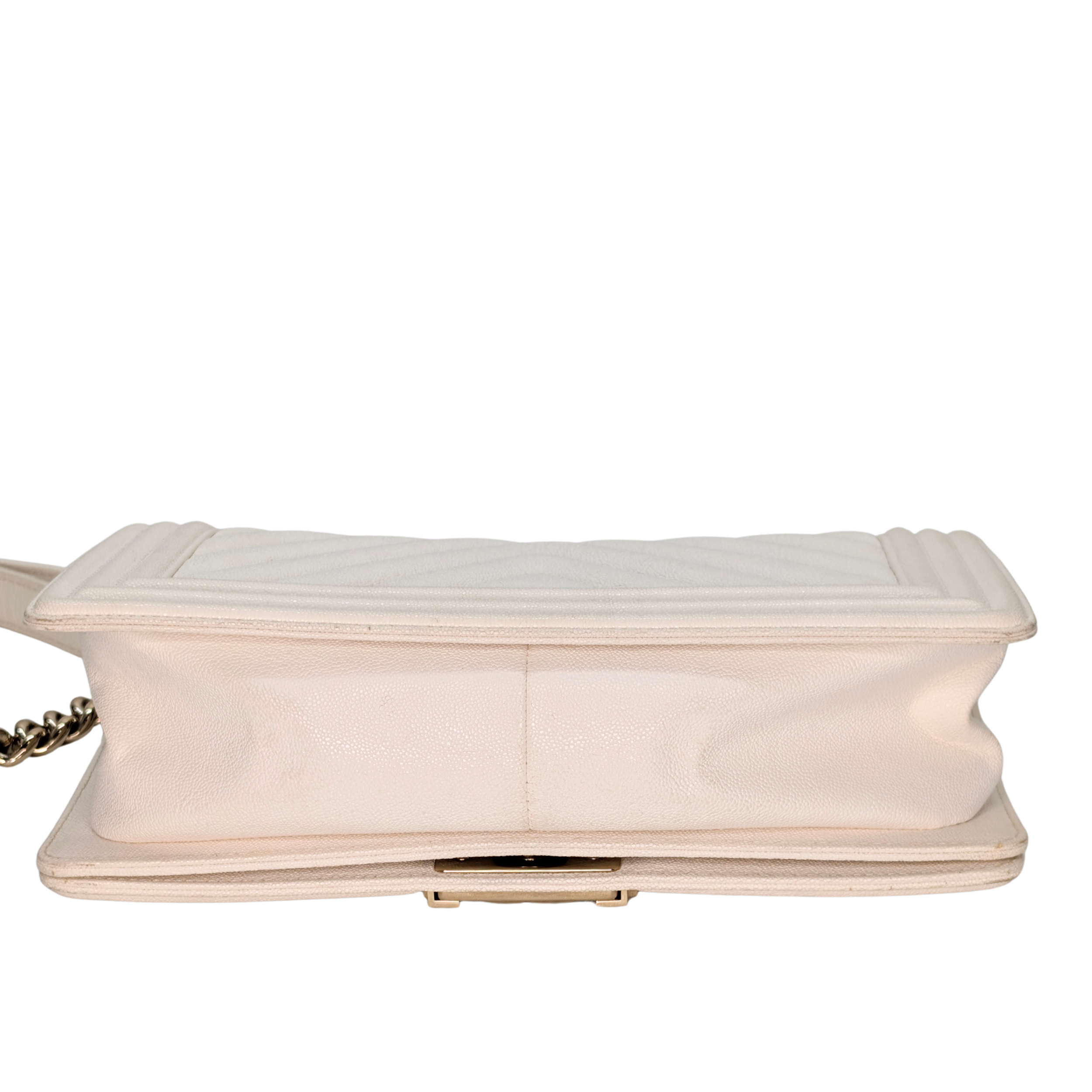Chanel Caviar Chevron Quilted New Medium Boy Flap White