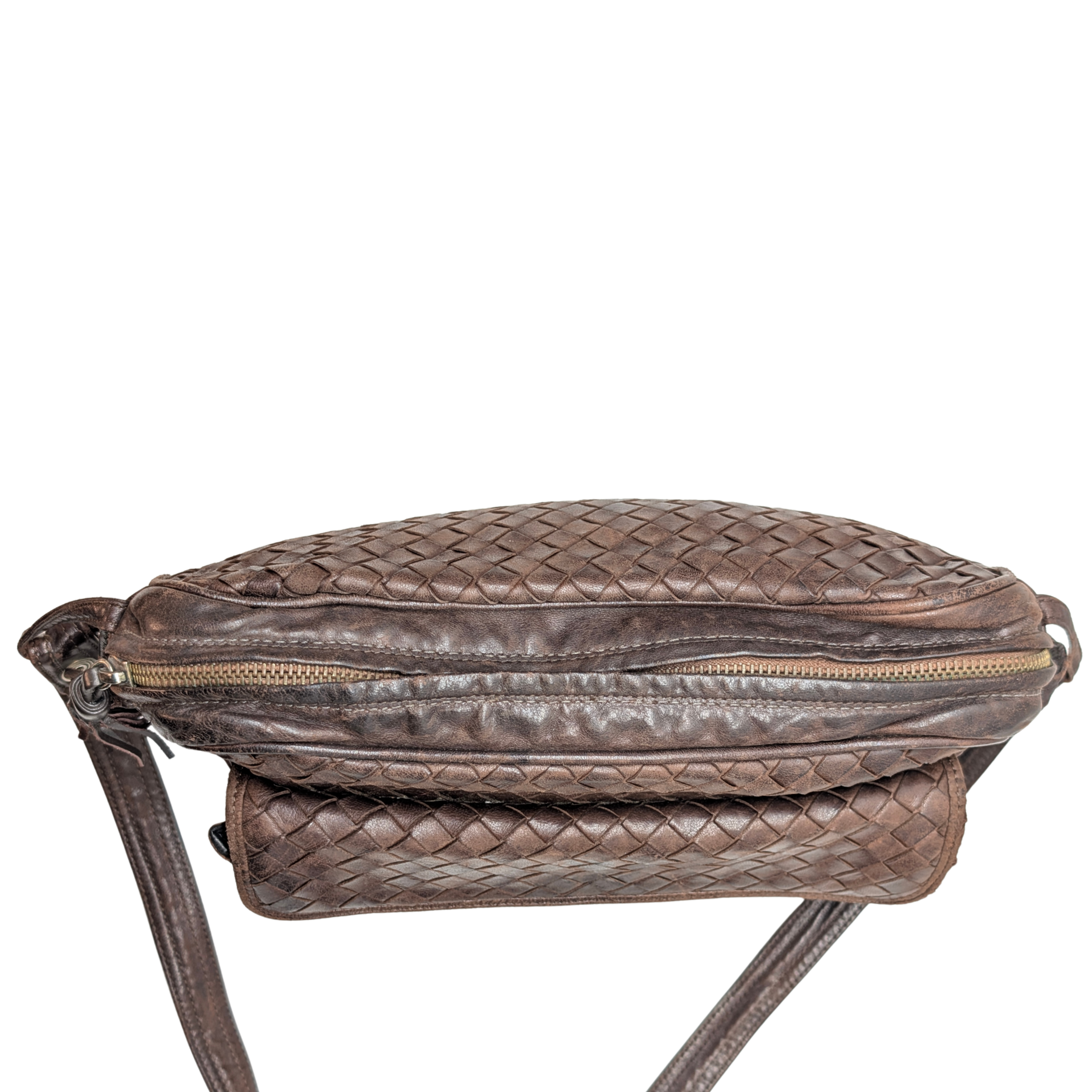 Bottega Veneta Intrecciato Leather Crossbody Bag Brown