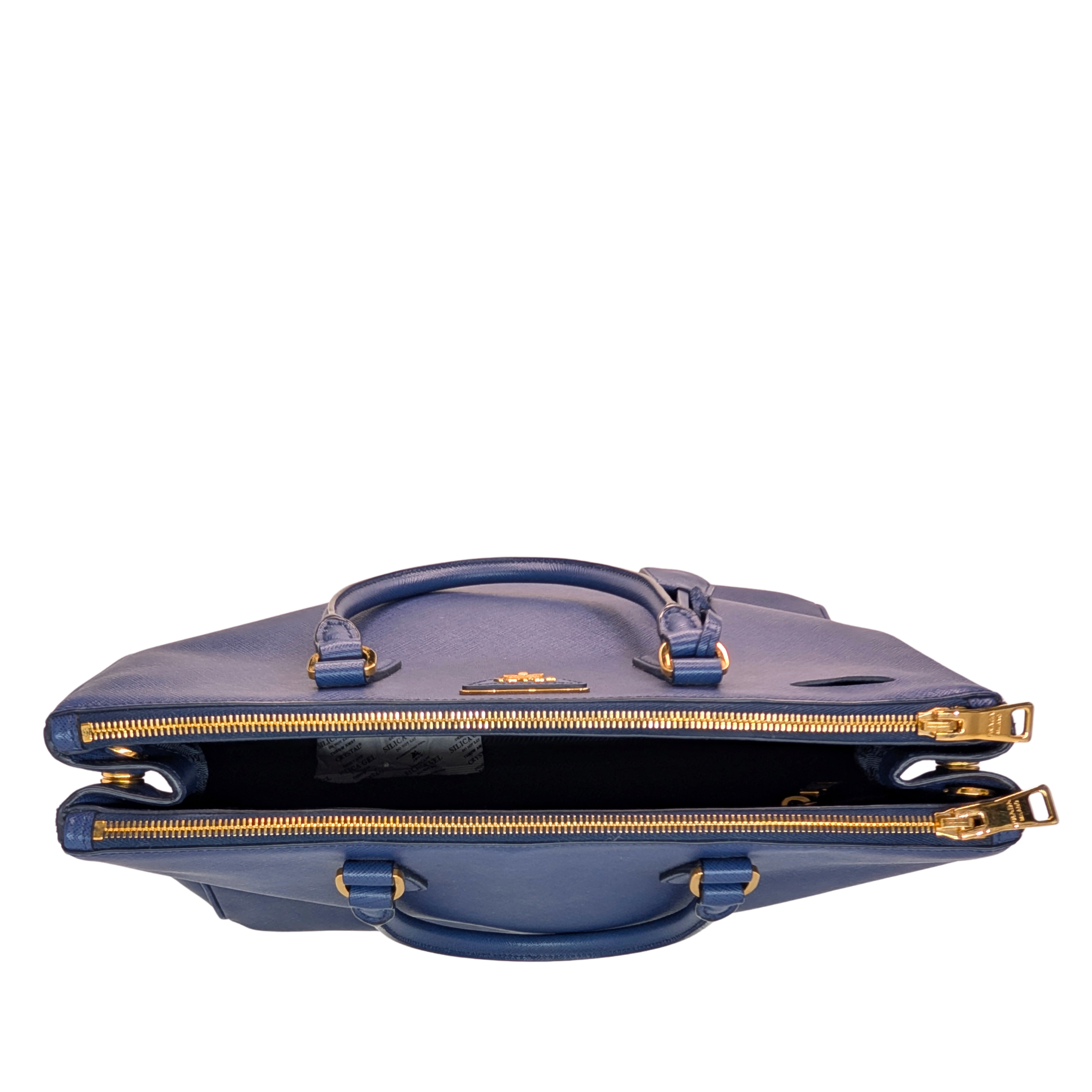 普拉达Saffiano Lux Galleria大号双拉链托特包(海军蓝)