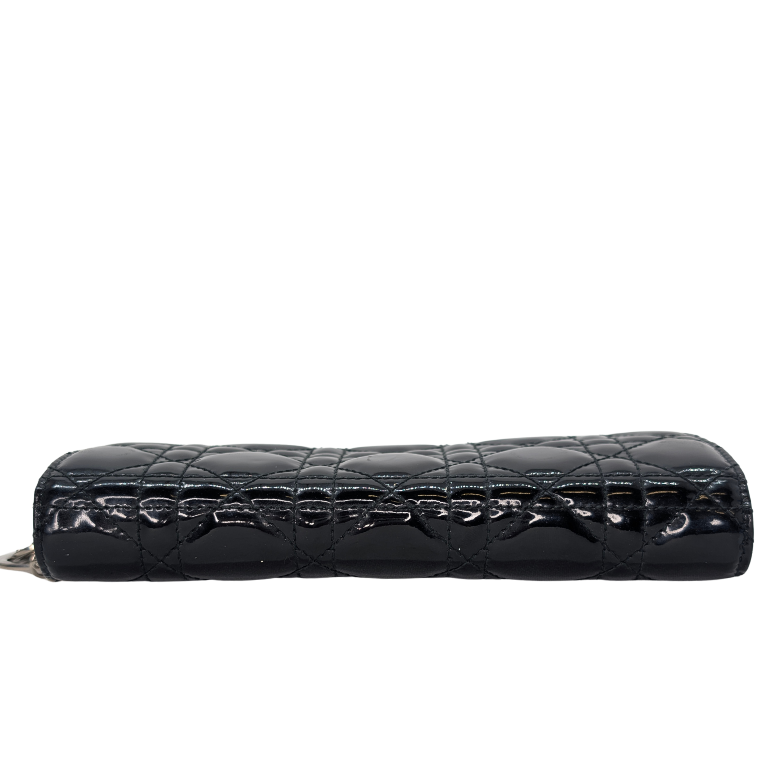 Dior Patent Leather Long Wallet With Chain Black