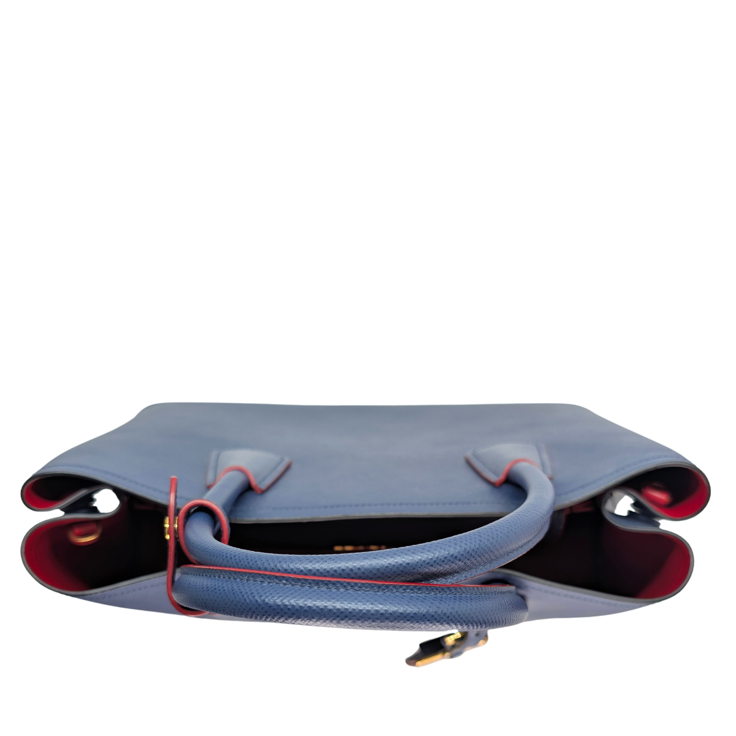 Prada Saffiano Cuir Double Bag Medium Navy