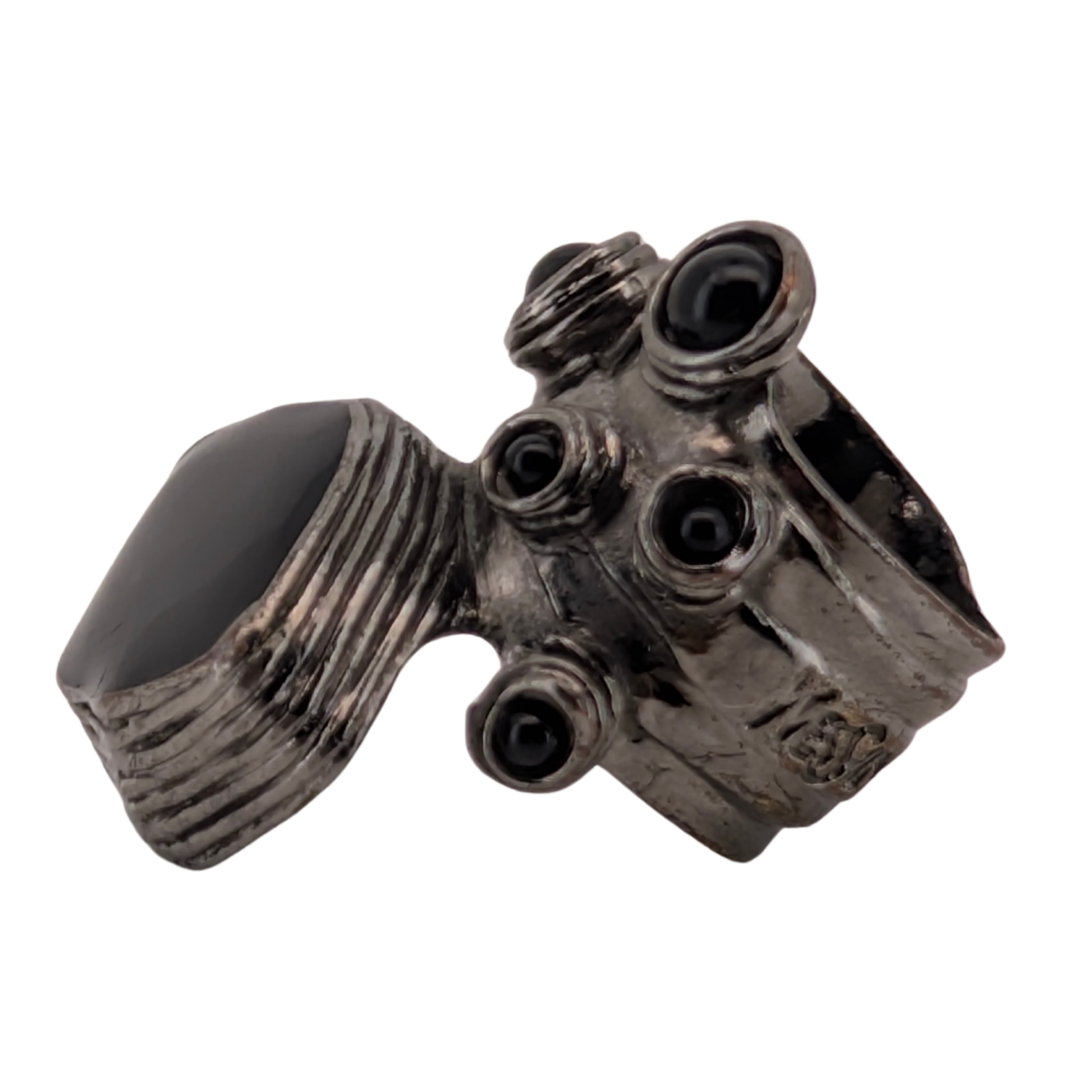 Saint Laurent Arty Cabochon Black Enamel Ring Size 55/O½